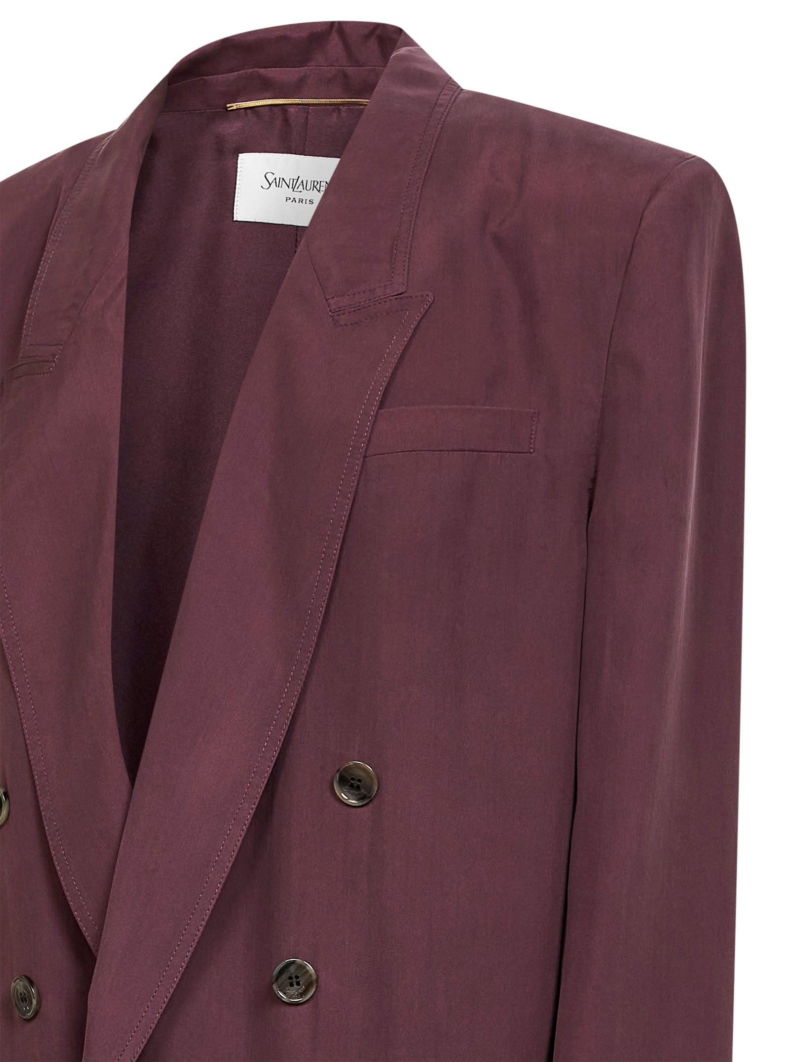 Saint Laurent Women Aubergine Silk Habutai Double-Breasted Blazer SAINT LAURENT