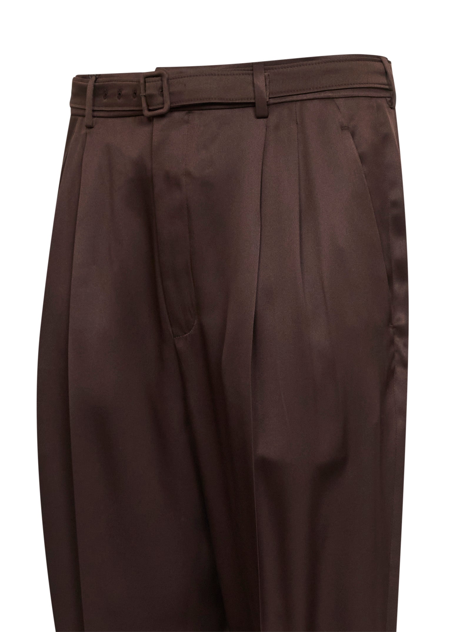 Saint Laurent Men Chocolate Duchesse Silk Satin Slim-Fit Trousers SAINT LAURENT
