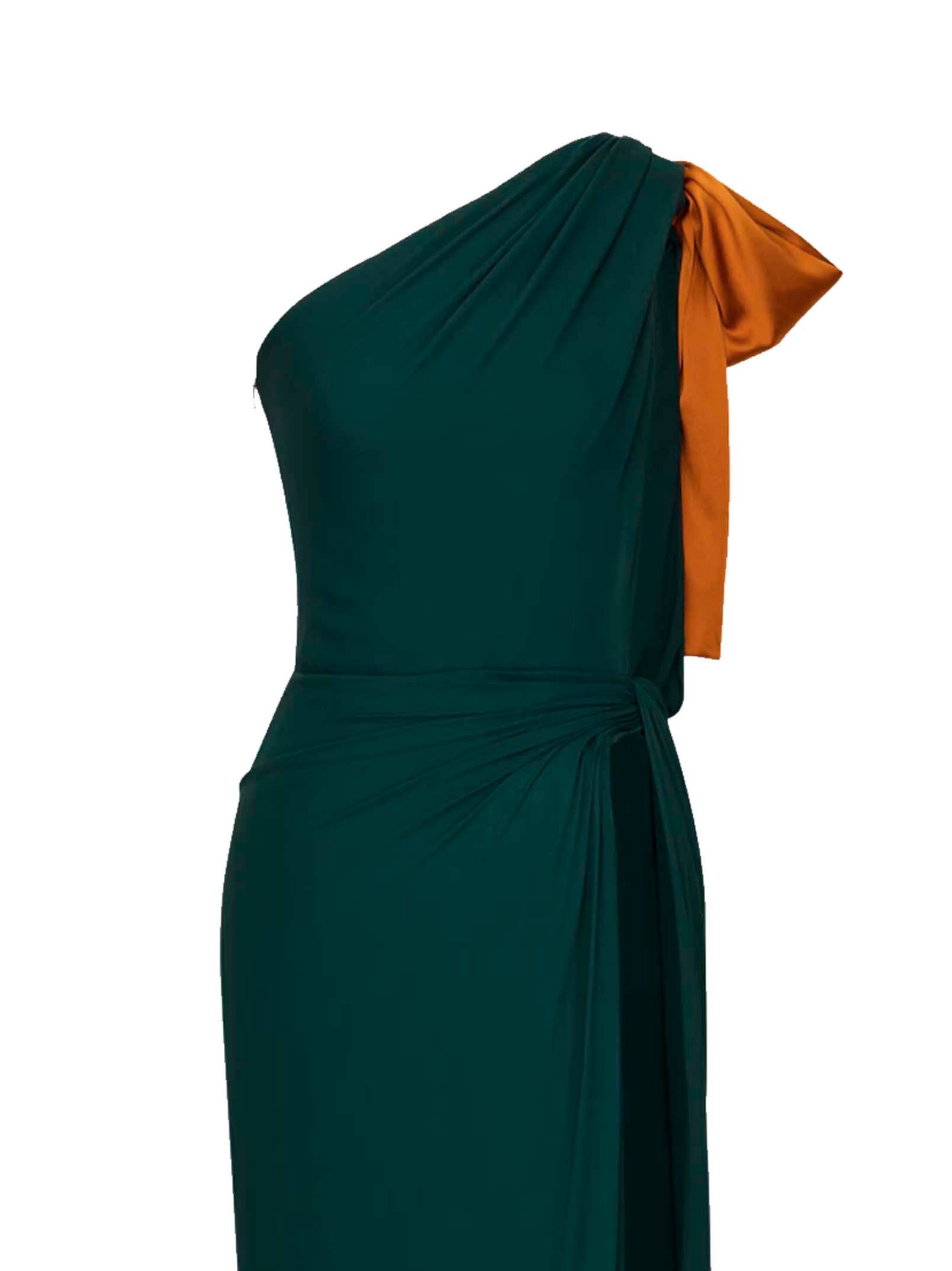 Saint Laurent Women Emerald Silk Crepe Muslin One-Shoulder Maxi Dress SAINT LAURENT
