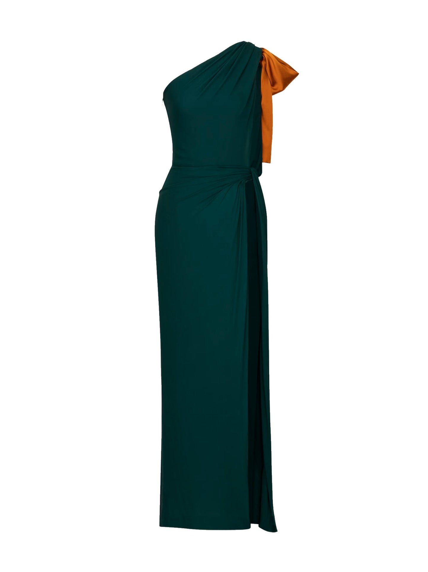 Saint Laurent Women Emerald Silk Crepe Muslin One-Shoulder Maxi Dress SAINT LAURENT