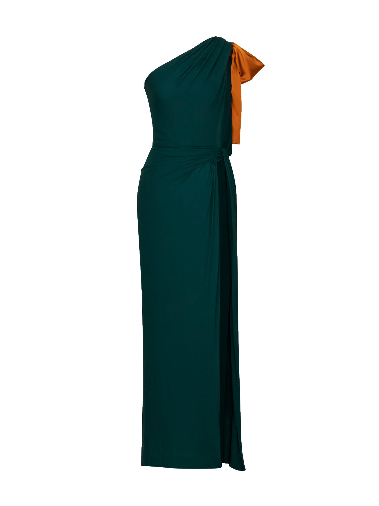 Saint Laurent Women Emerald Silk Crepe Muslin One-Shoulder Maxi Dress SAINT LAURENT