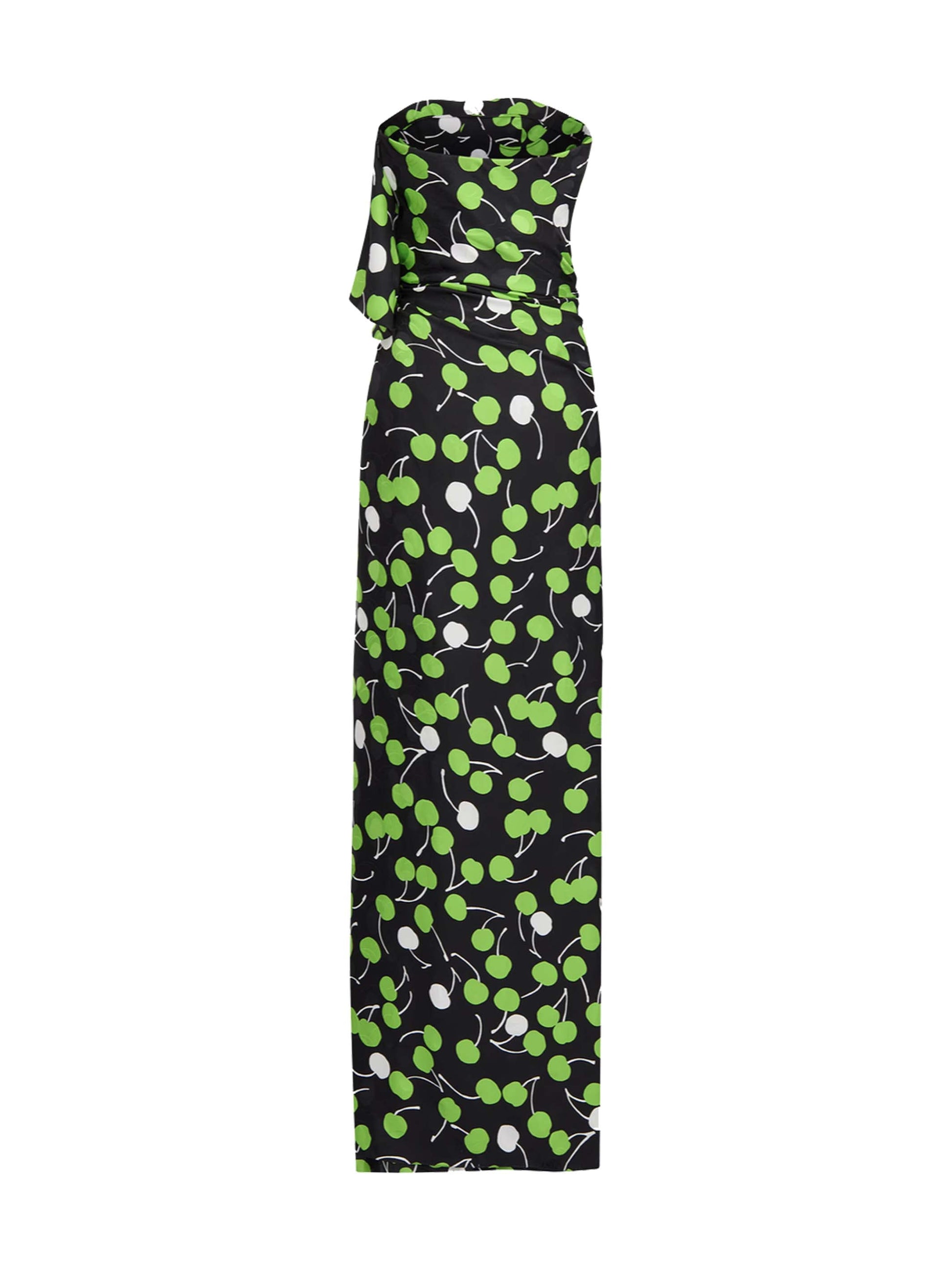 Saint Laurent Women Black Cherry Silk Long Bustier Dress SAINT LAURENT