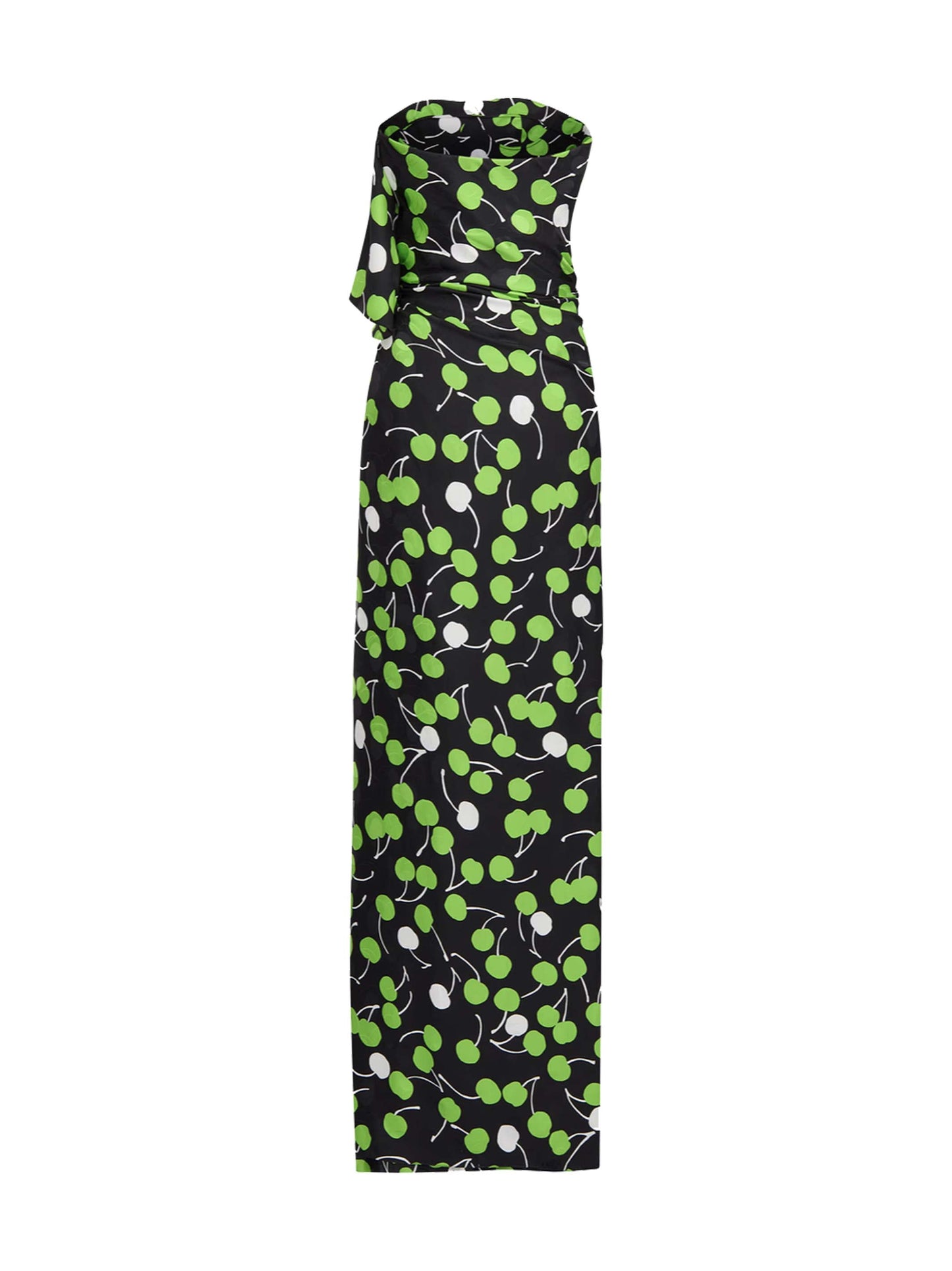 Saint Laurent Women Black Cherry Silk Long Bustier Dress SAINT LAURENT
