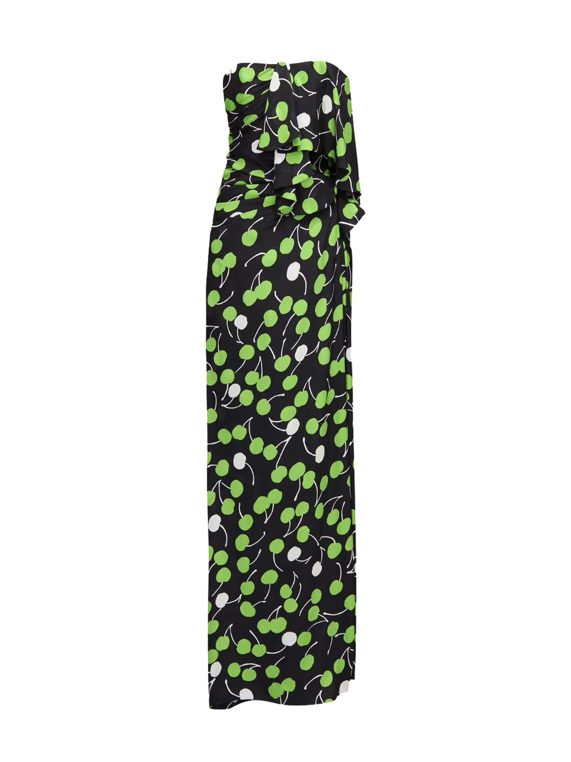 Saint Laurent Women Black Cherry Silk Long Bustier Dress SAINT LAURENT