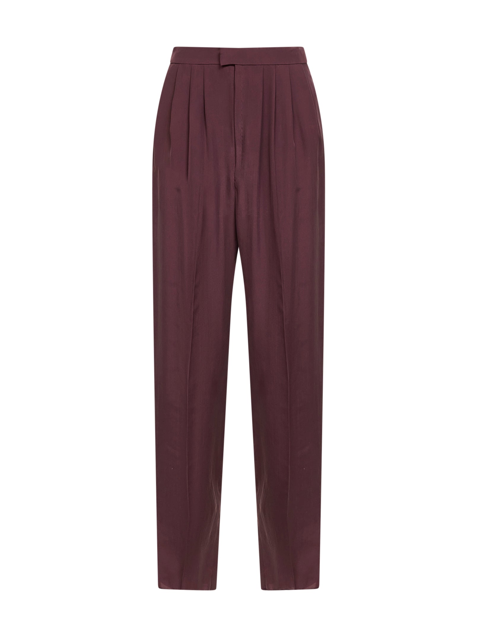 Saint Laurent Women Aubergine Silk Habutai Tailored Trousers SAINT LAURENT