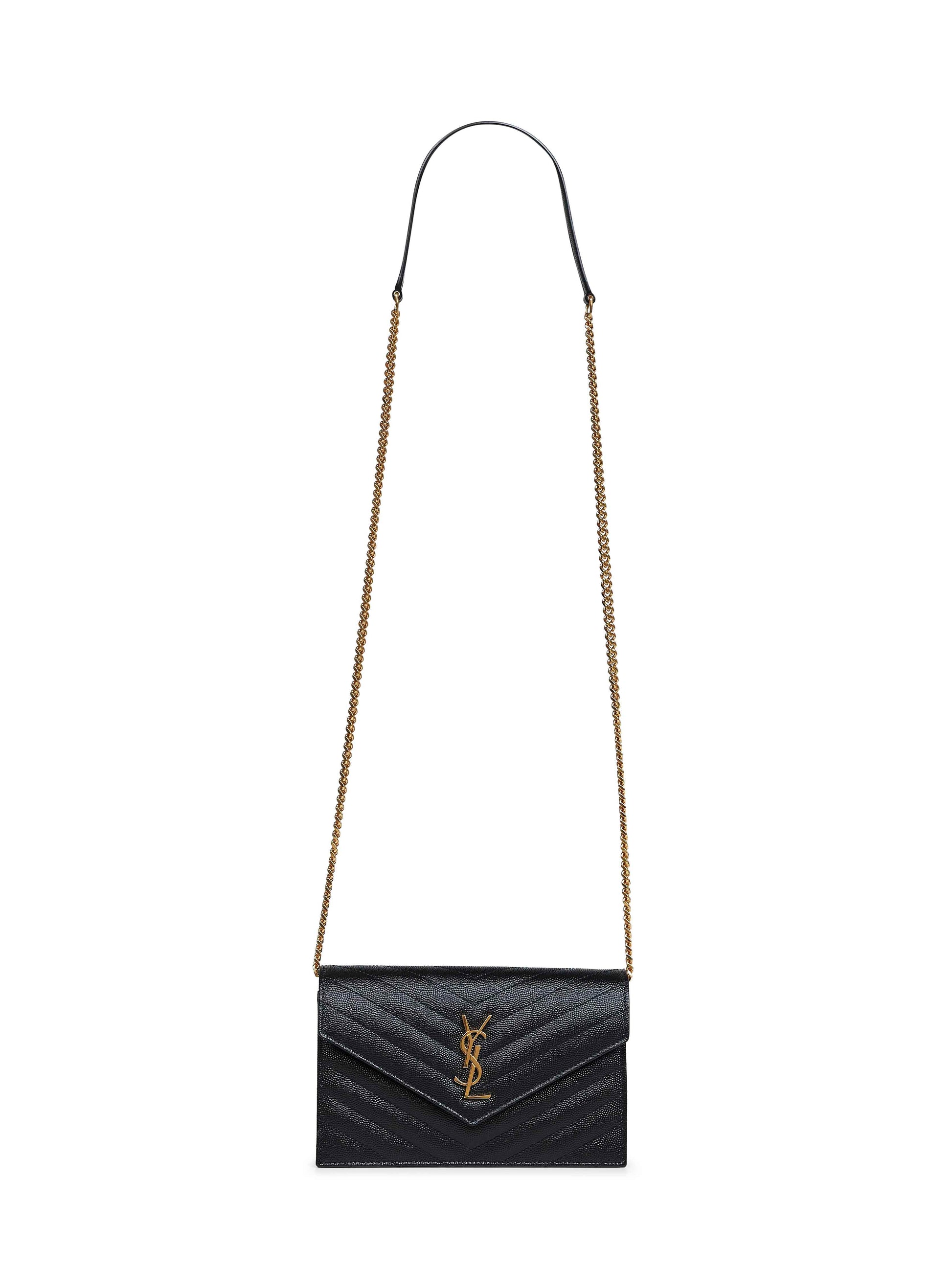 Saint Laurent Women Black Cassandre Classic Envelope Clutch With Chain Shoulde Strap SAINT LAURENT