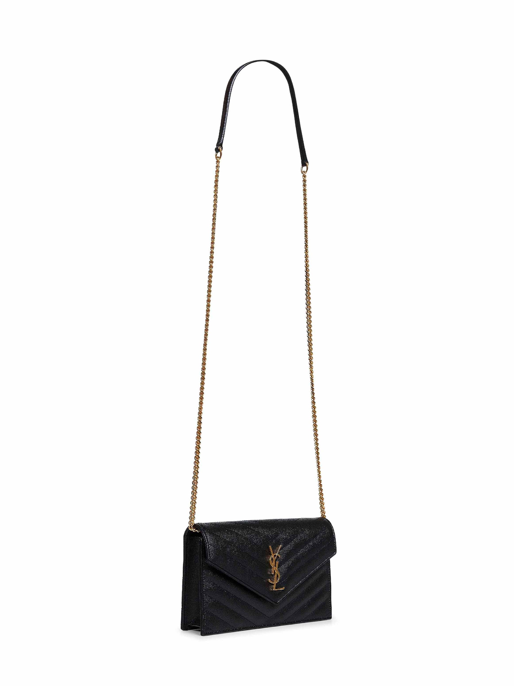 Saint Laurent Women Black Cassandre Classic Envelope Clutch With Chain Shoulde Strap SAINT LAURENT