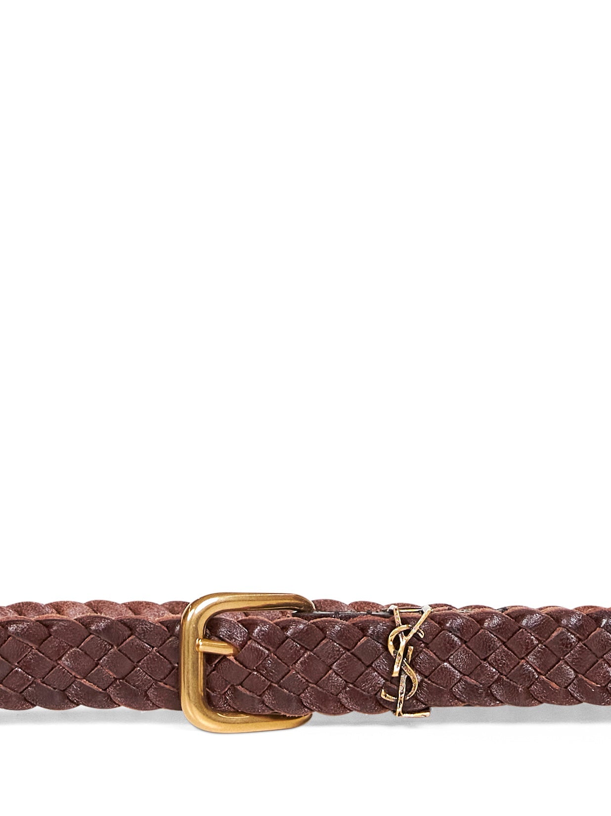 Saint Laurent Men Burnt Chocolate Woven Leather Cassandre Belt SAINT LAURENT