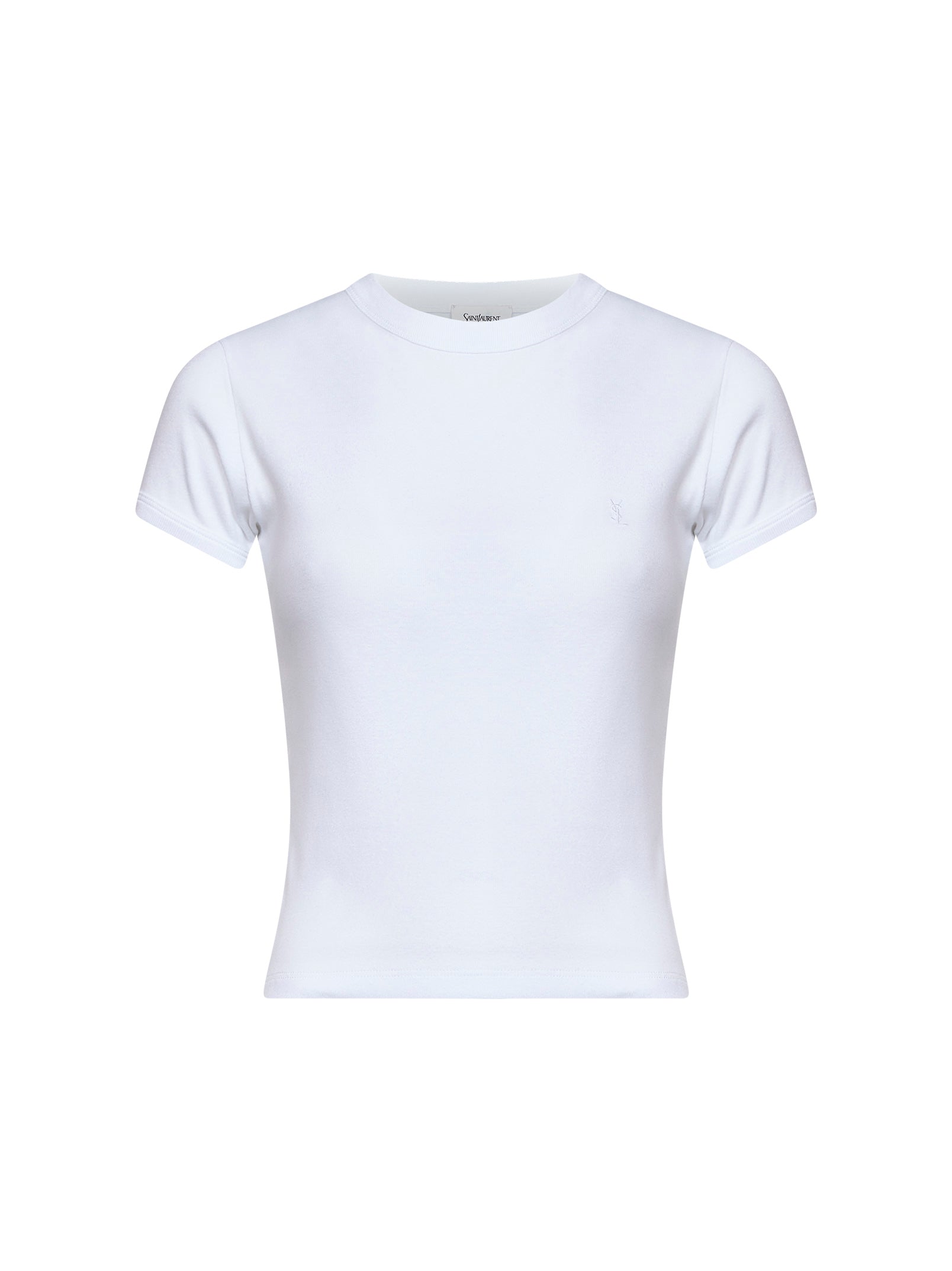 Saint Laurent Women White Ribbed Cotton Jersey Cassandre T-Shirt SAINT LAURENT