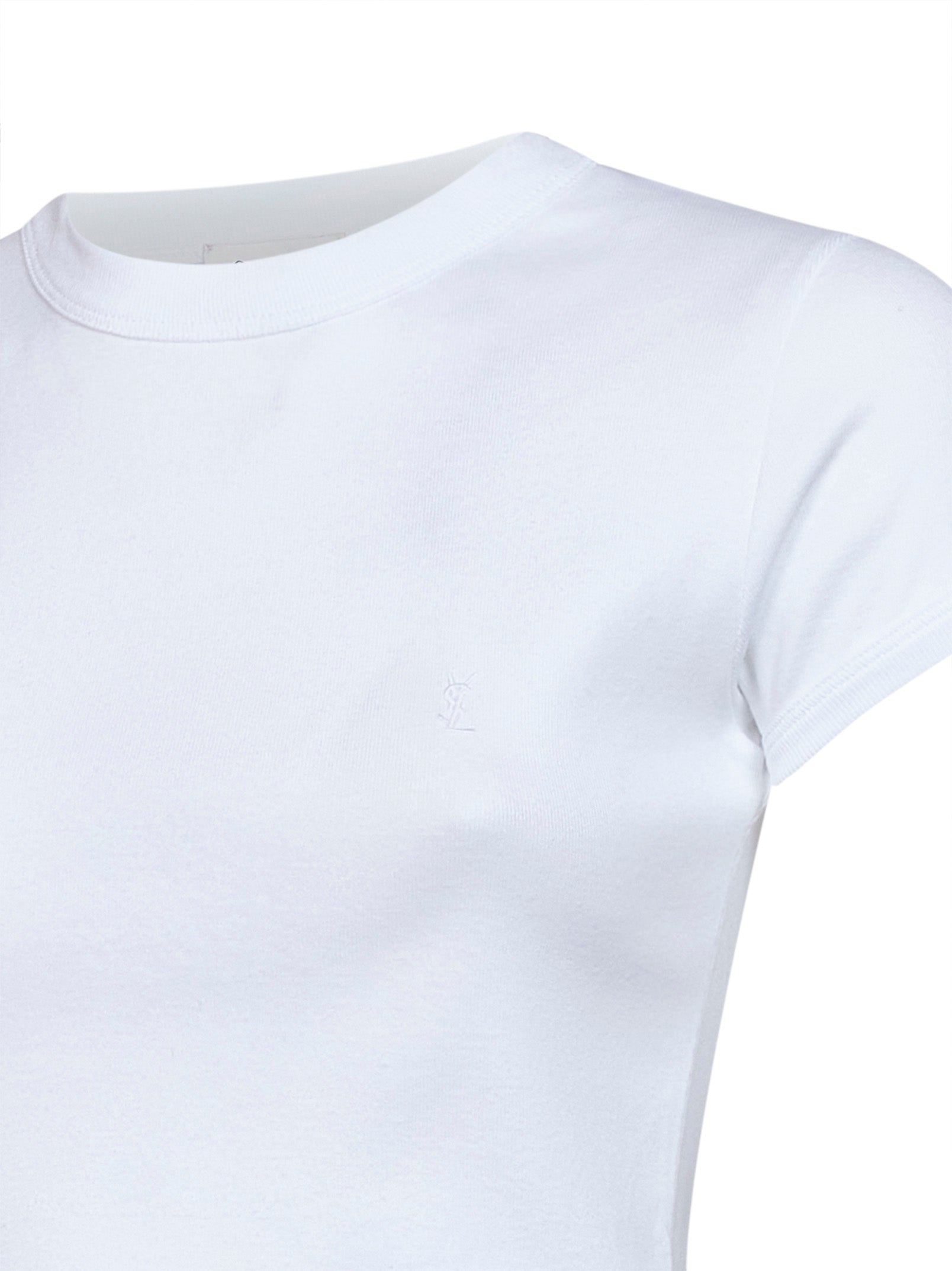 Saint Laurent Women White Ribbed Cotton Jersey Cassandre T-Shirt SAINT LAURENT