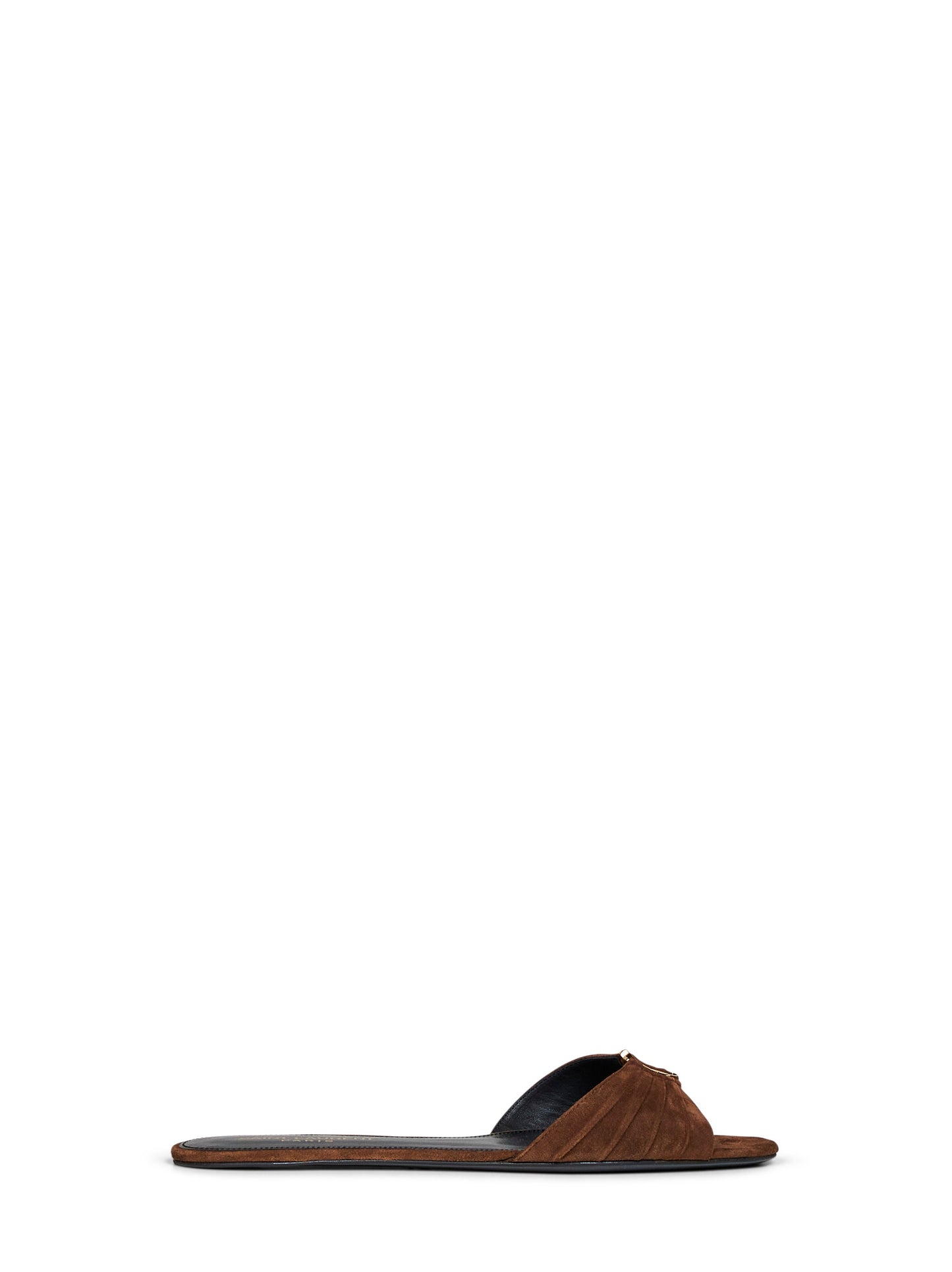 Saint Laurent Women Dark Havana Suede Babylone Flat Sandals SAINT LAURENT