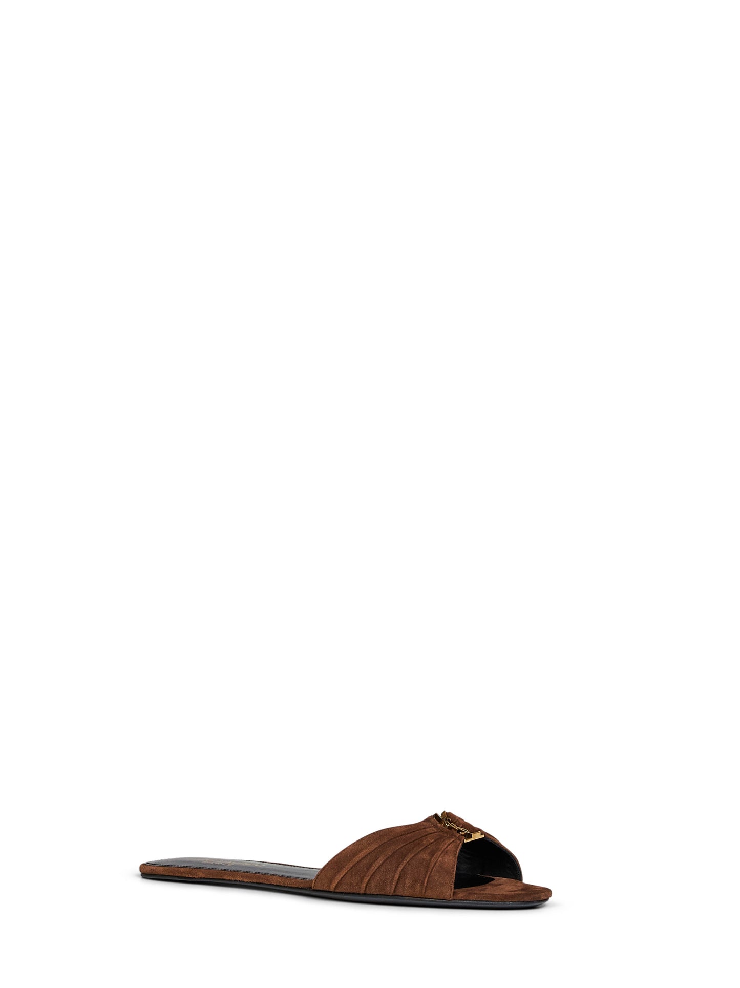 Saint Laurent Women Dark Havana Suede Babylone Flat Sandals SAINT LAURENT