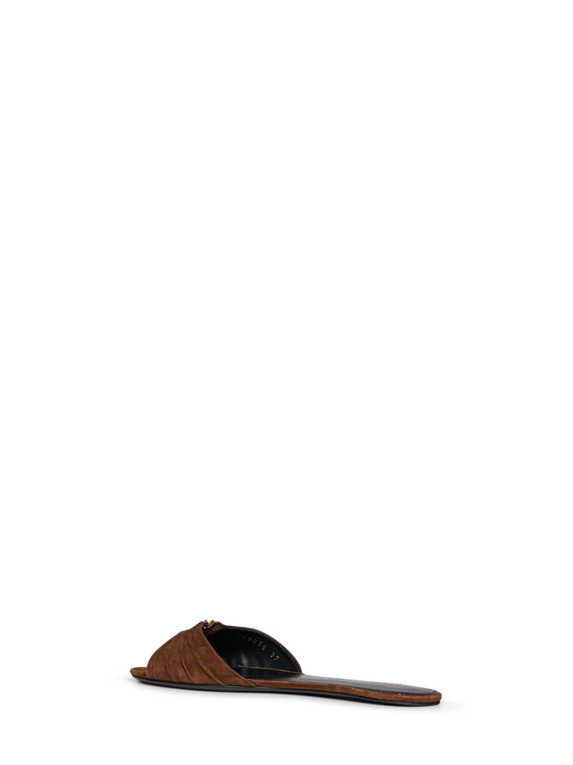 Saint Laurent Women Dark Havana Suede Babylone Flat Sandals SAINT LAURENT