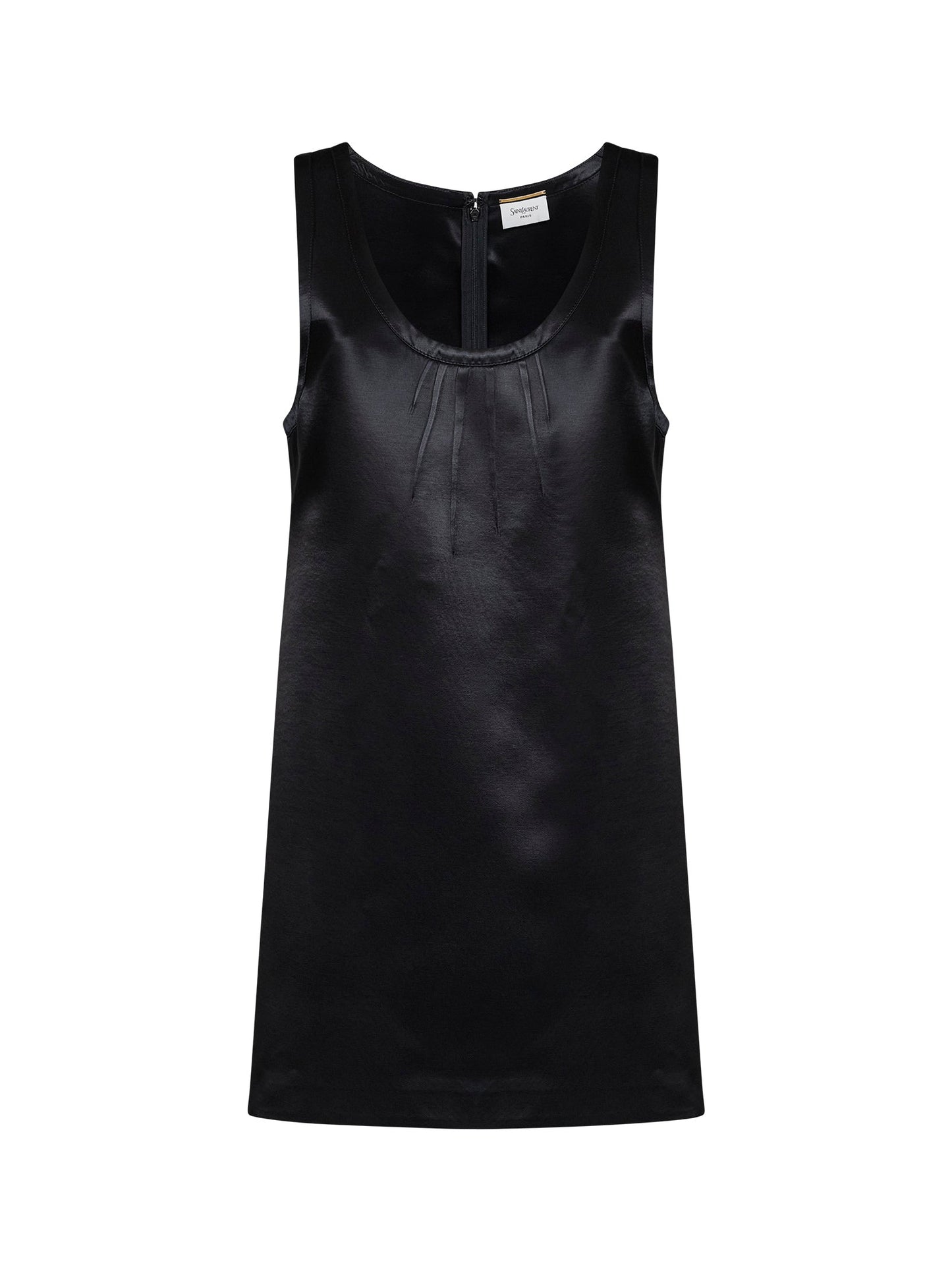 Saint Laurent Women Black Satin Cassandre Sheath Mini Dress SAINT LAURENT