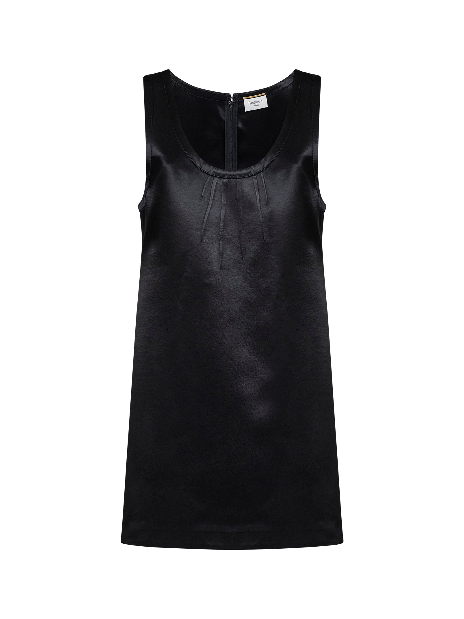 Saint Laurent Women Black Satin Cassandre Sheath Mini Dress SAINT LAURENT