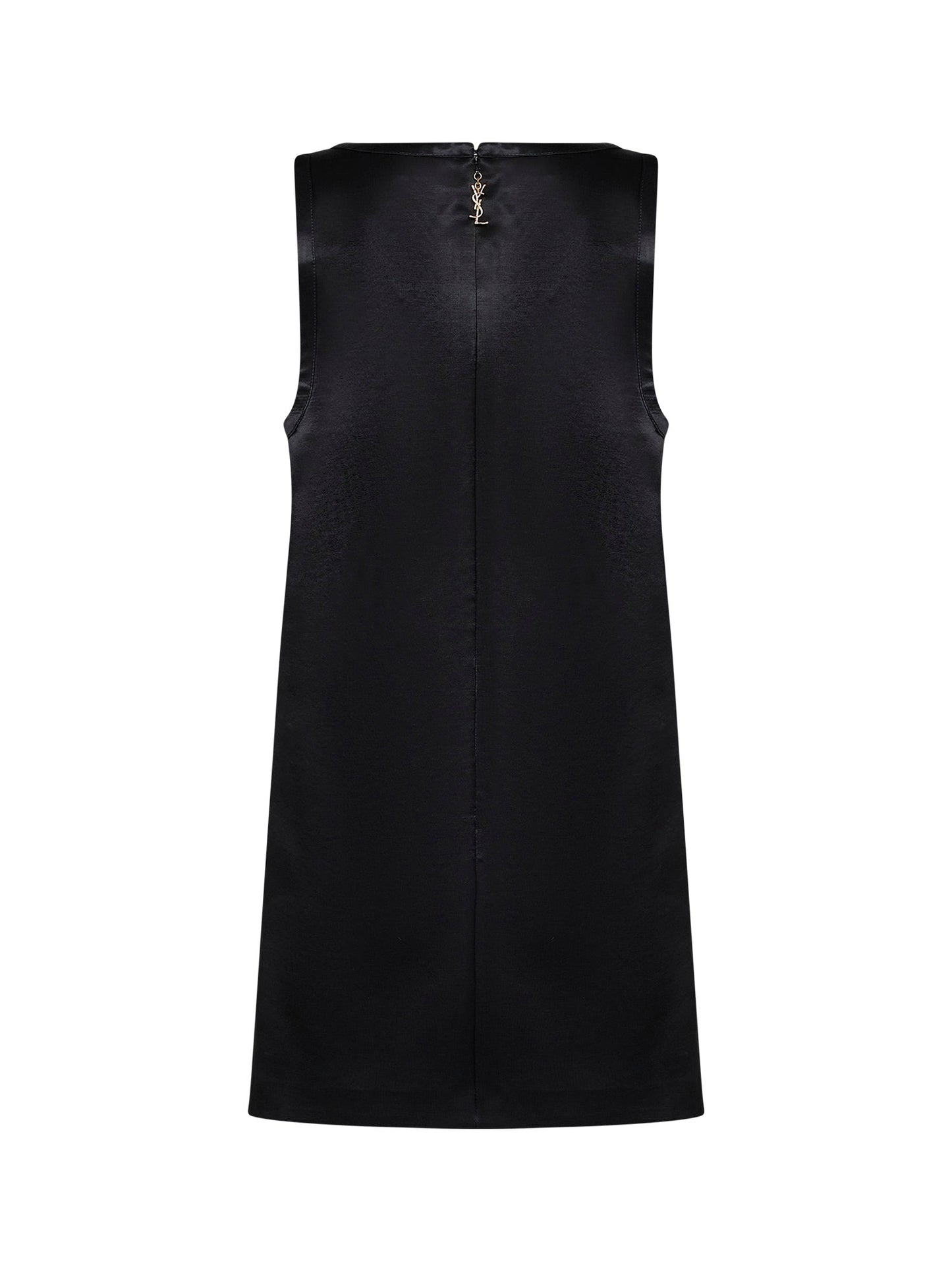 Saint Laurent Women Black Satin Cassandre Sheath Mini Dress SAINT LAURENT