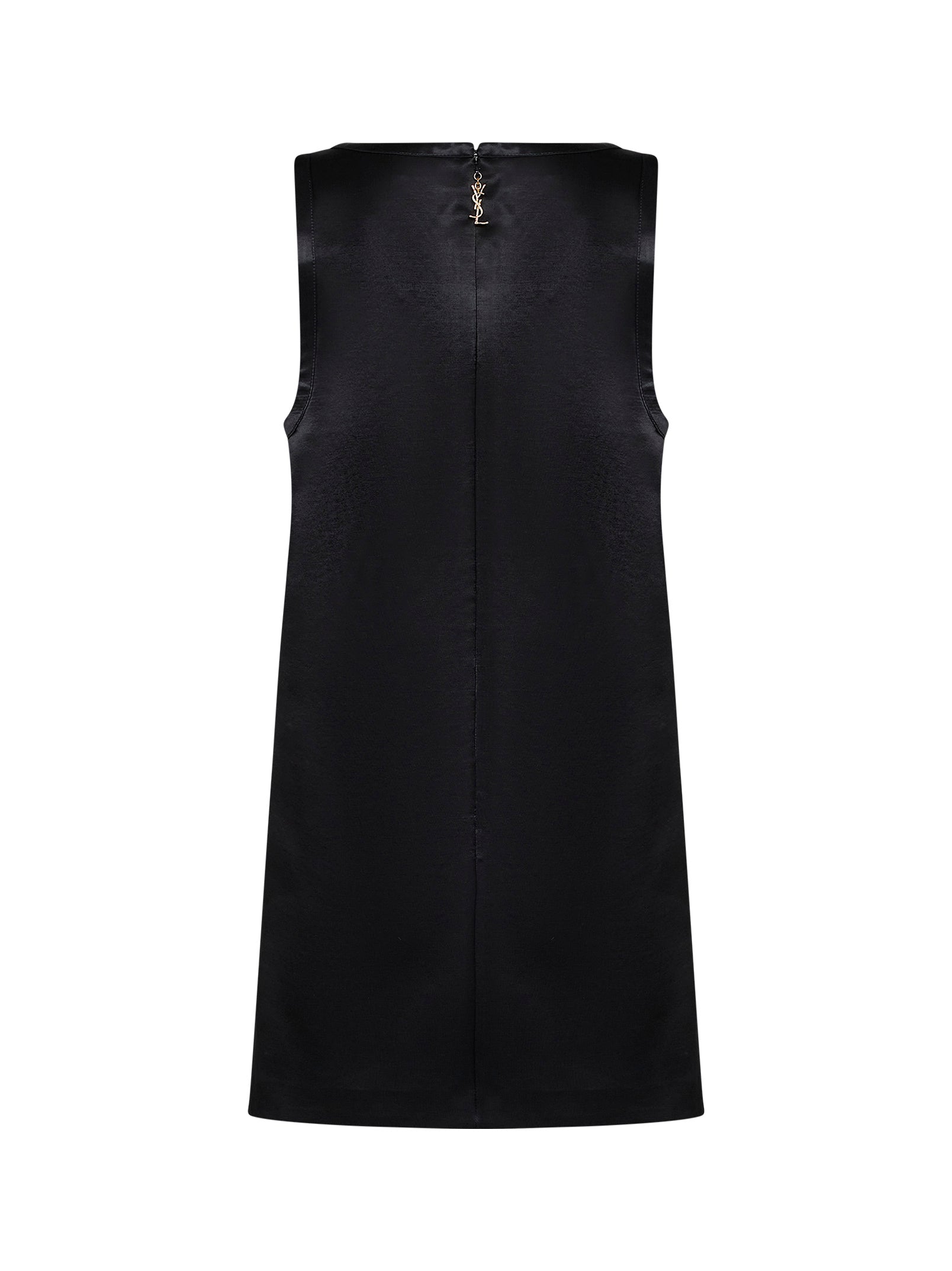 Saint Laurent Women Black Satin Cassandre Sheath Mini Dress SAINT LAURENT