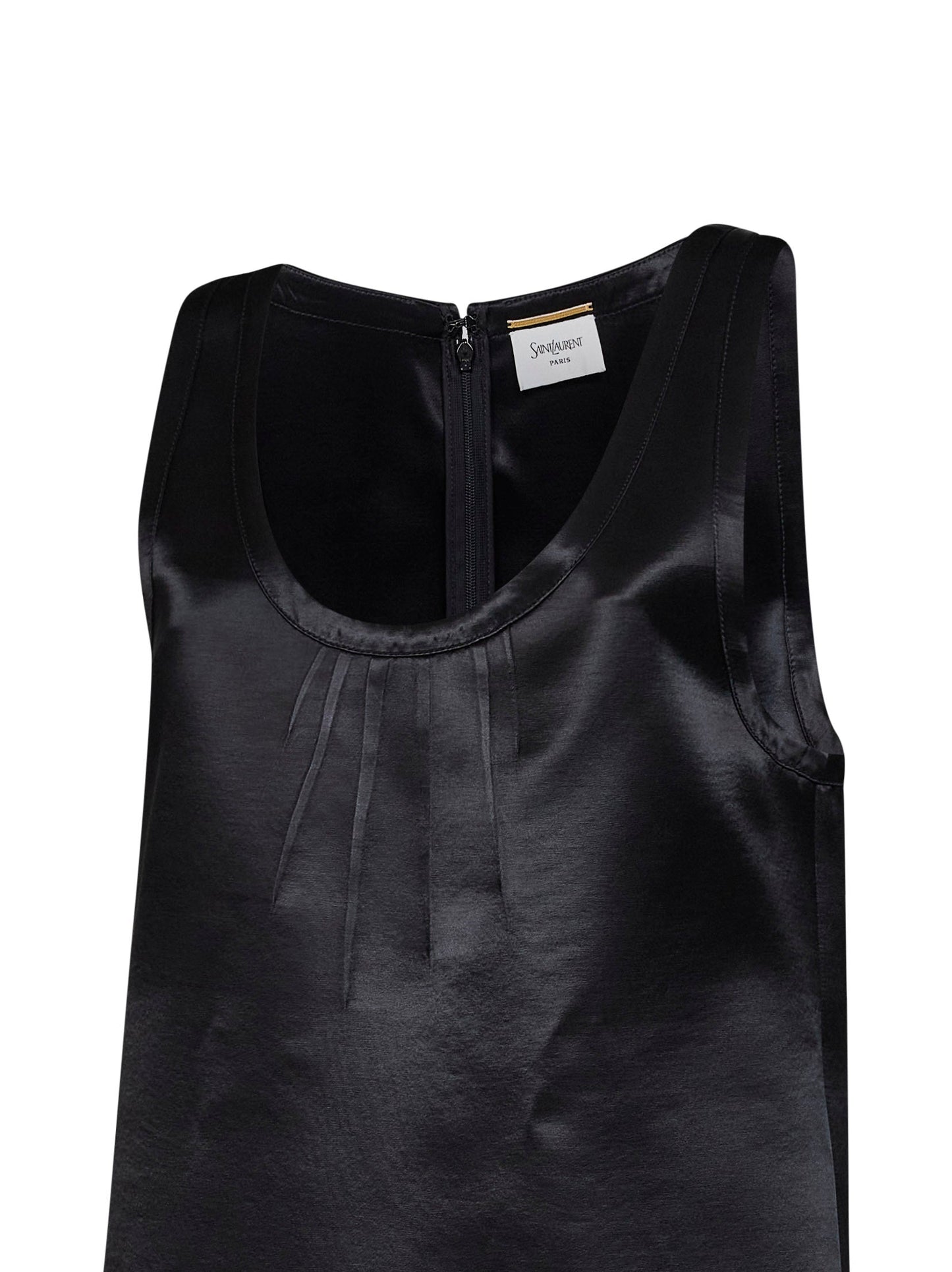 Saint Laurent Women Black Satin Cassandre Sheath Mini Dress SAINT LAURENT