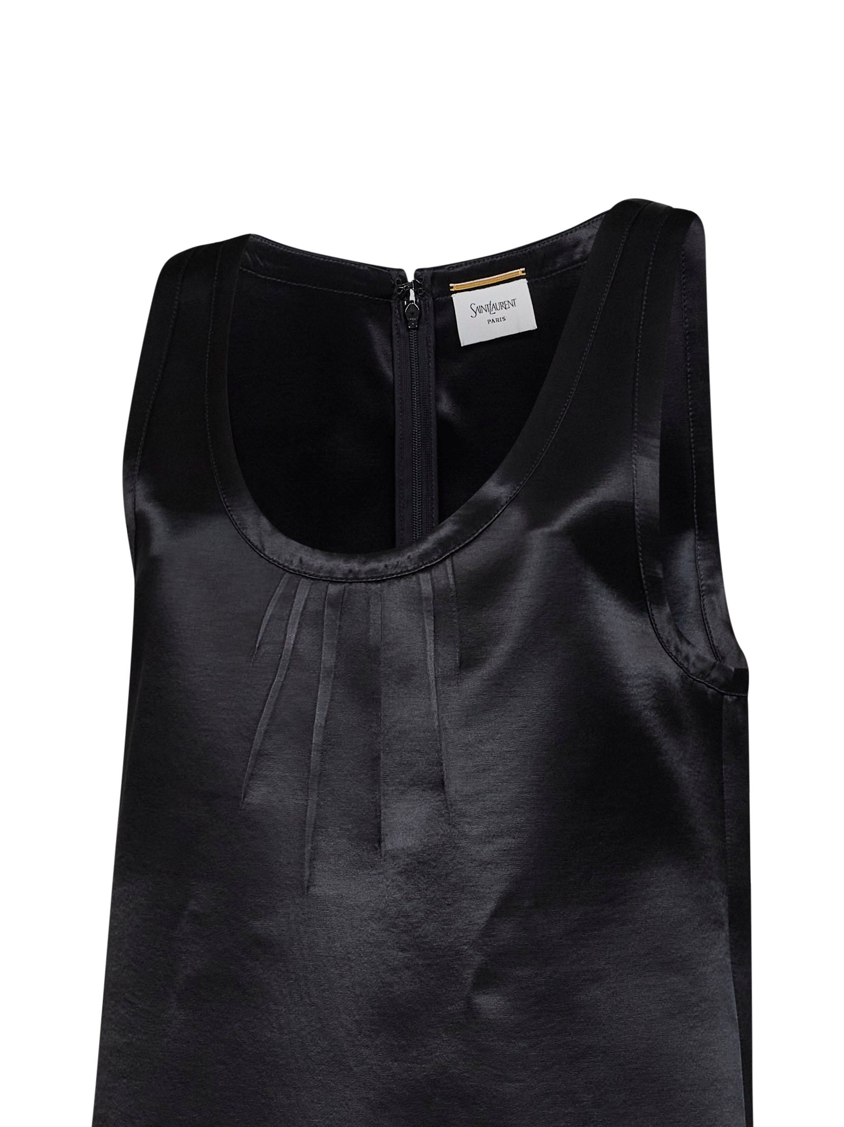 Saint Laurent Women Black Satin Cassandre Sheath Mini Dress SAINT LAURENT