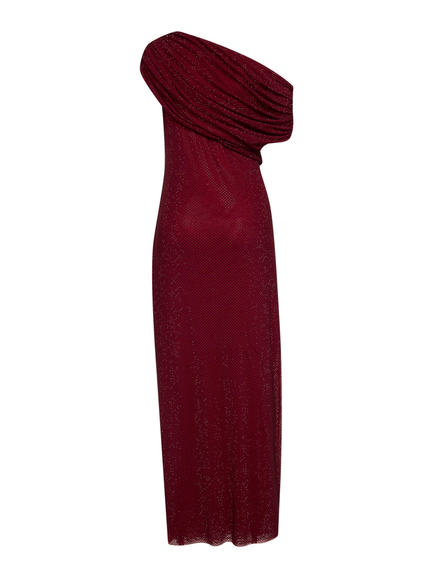 Self Portrait Women Burgundy Rhinestone Jersey One-Shoulder Midi Dress SELF-PORTRAIT