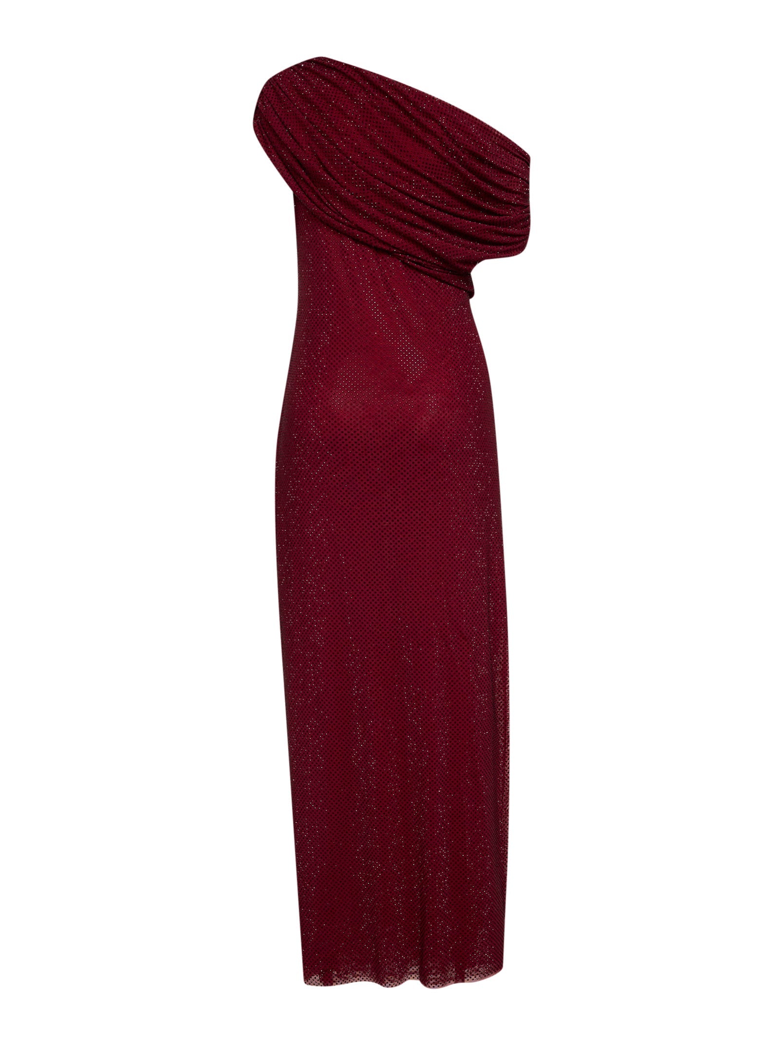Self Portrait Women Burgundy Rhinestone Jersey One-Shoulder Midi Dress SELF-PORTRAIT