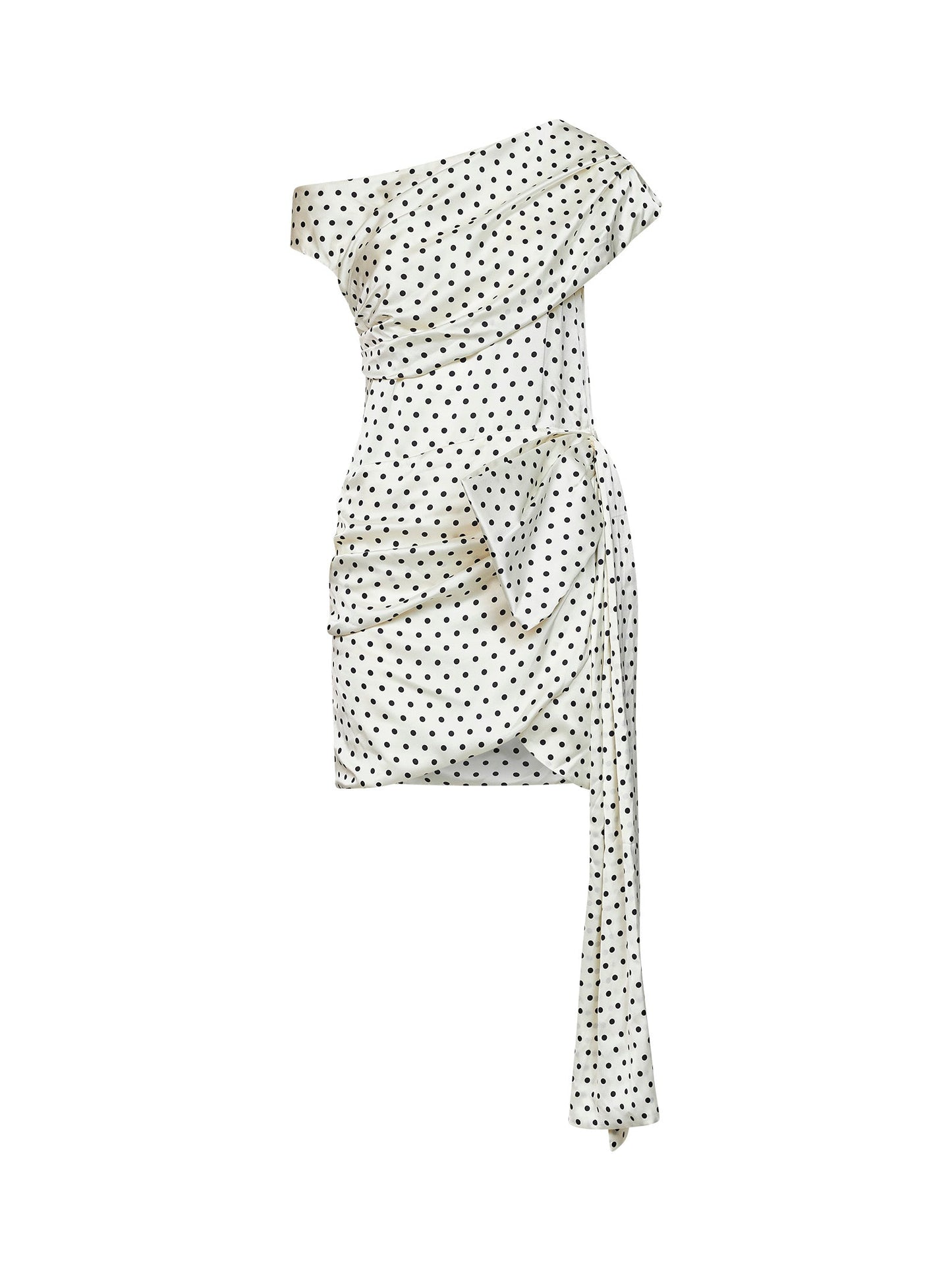Self Portrait Women Cream Polka Dot-Print Satin Mini Dress With Tie Side SELF-PORTRAIT