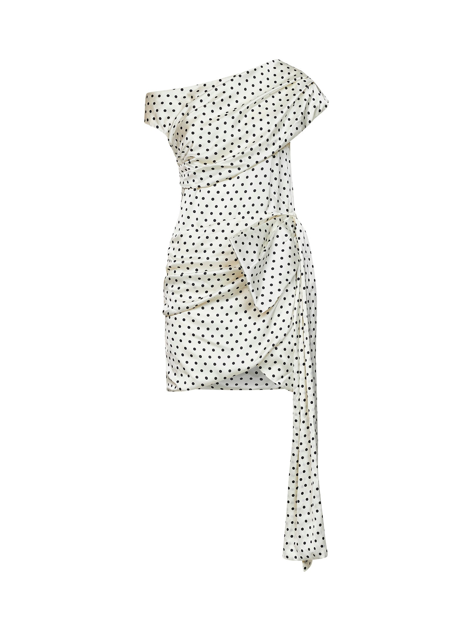 Self Portrait Women Cream Polka Dot-Print Satin Mini Dress With Tie Side SELF-PORTRAIT