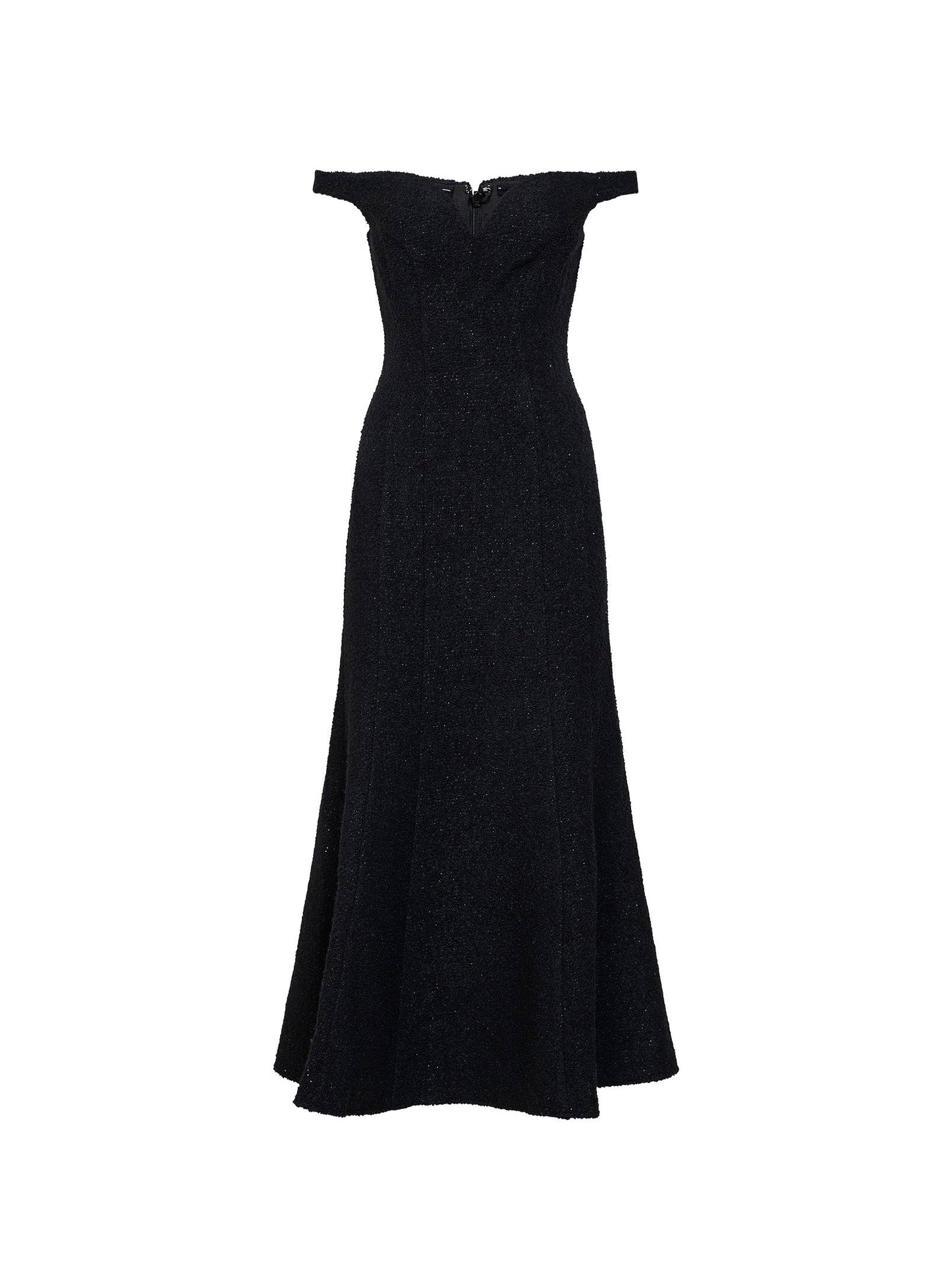 Self Portrait Women Black Lamé Bouclé Off-The-Shoulder Midi Dress SELF-PORTRAIT