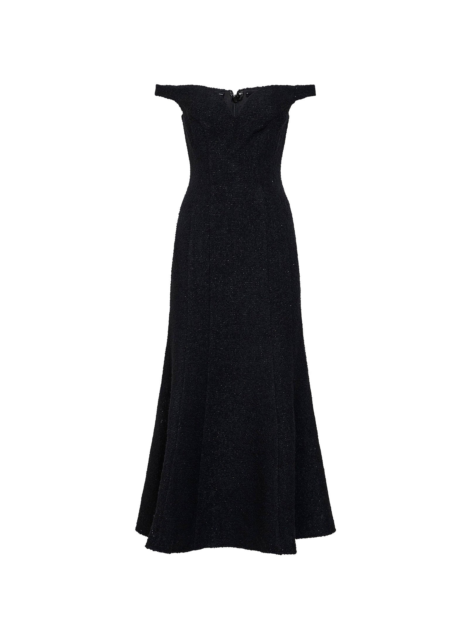 Self Portrait Women Black Lamé Bouclé Off-The-Shoulder Midi Dress SELF-PORTRAIT