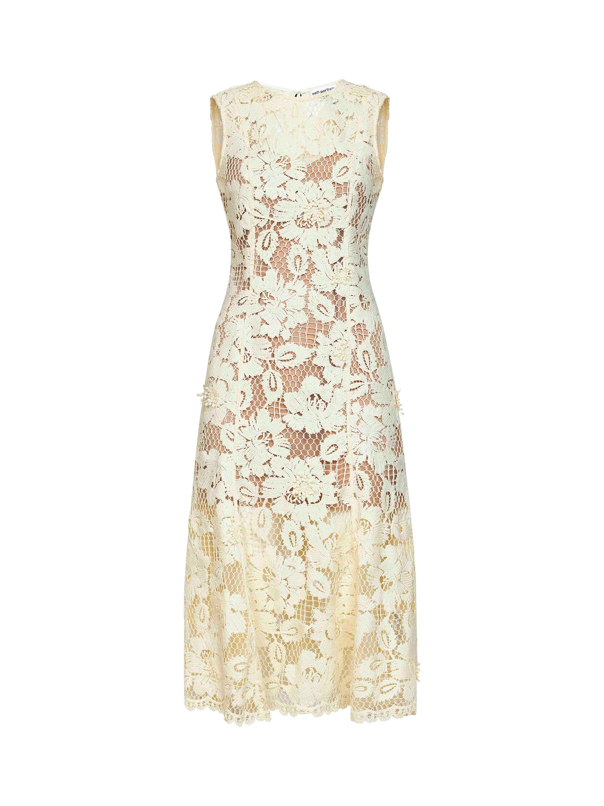Self Portrait Women Yellow Crochet Lace Midi Dress SELF-PORTRAIT