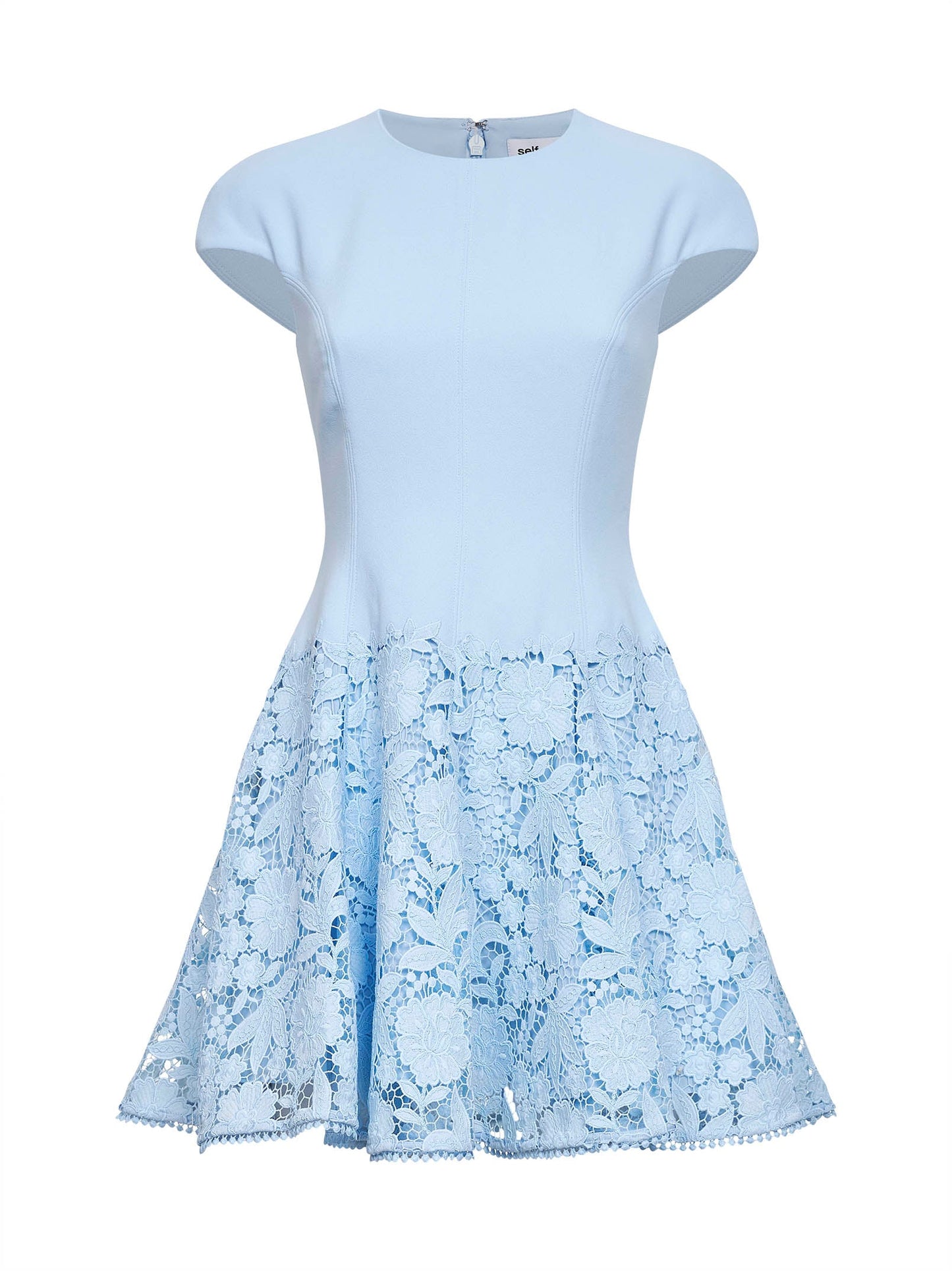 Self Portrait Women Light Blue Crepe And Lace Mini Dress SELF-PORTRAIT