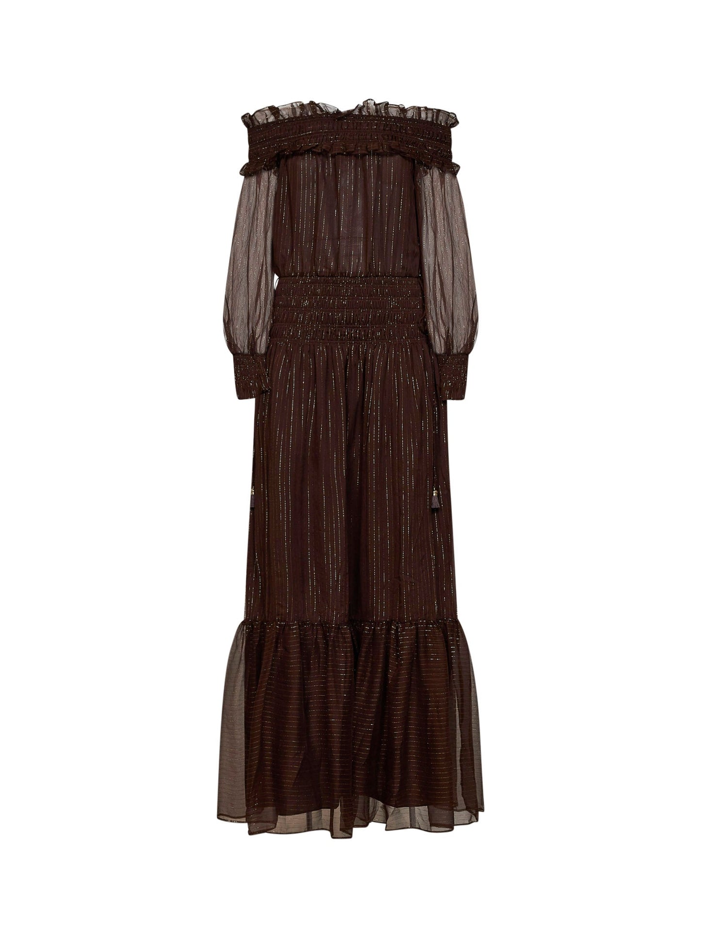Self Portrait Women Brown Lamé Georgette Off-The-Shoulder Maxi Dress SELF-PORTRAIT