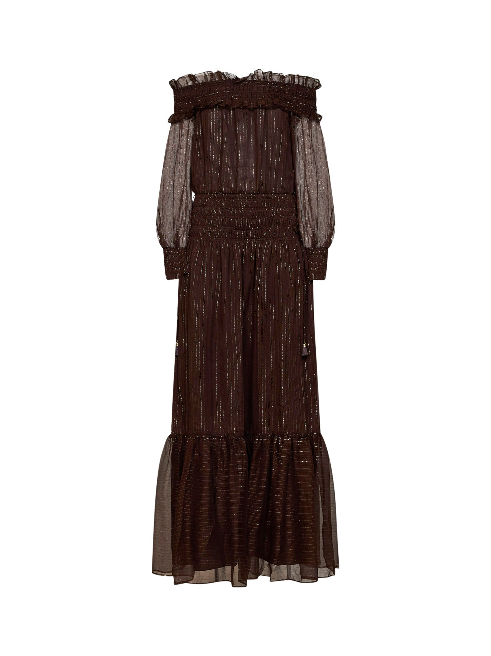 Self Portrait Women Brown Lamé Georgette Off-The-Shoulder Maxi Dress SELF-PORTRAIT