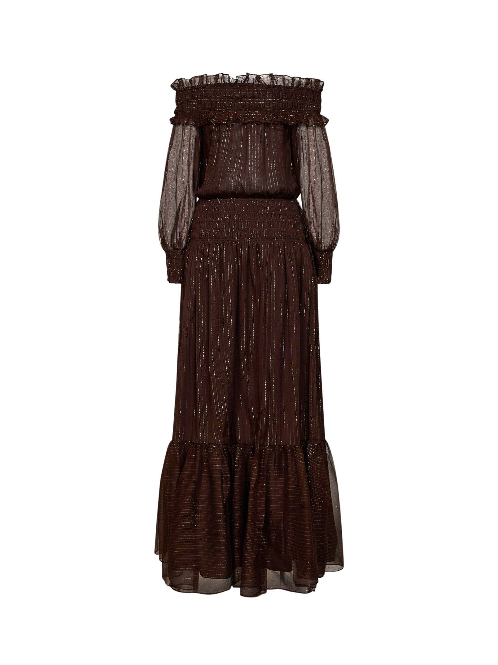 Self Portrait Women Brown Lamé Georgette Off-The-Shoulder Maxi Dress SELF-PORTRAIT