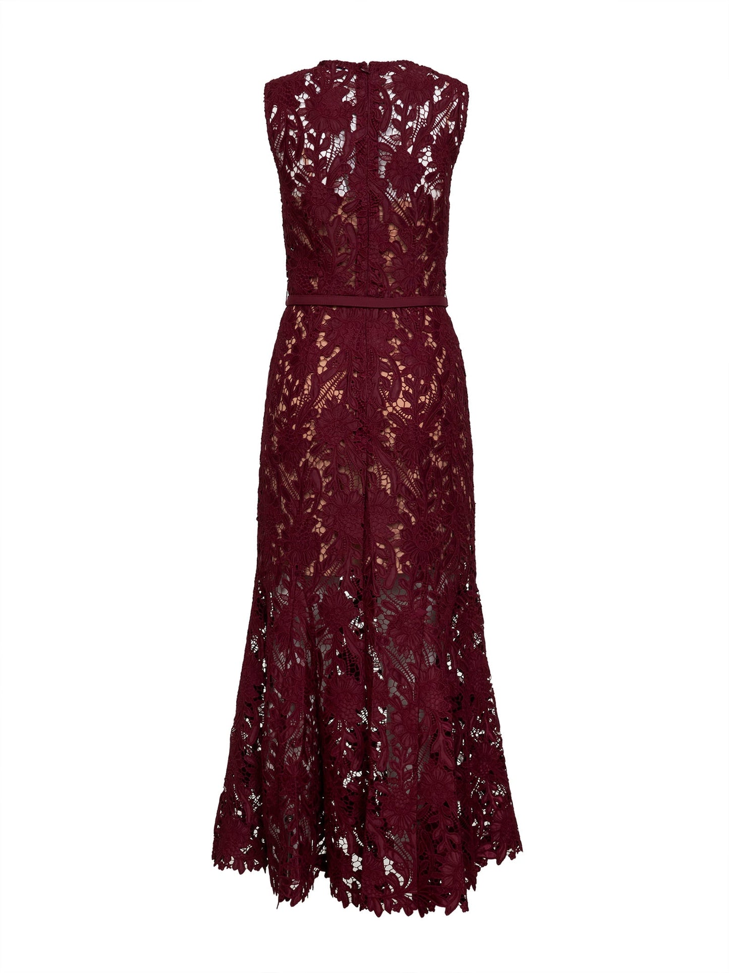 Self Portrait Women Burgundy Guipure Lace Belted Midi Dress SELF-PORTRAIT