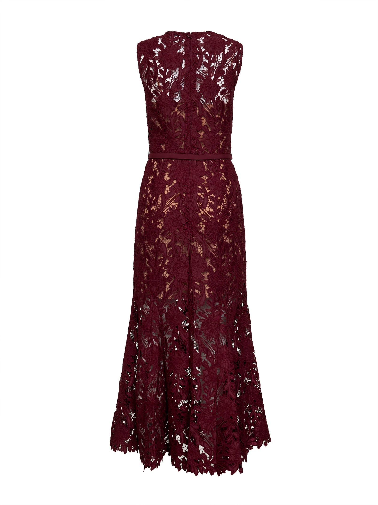 Self Portrait Women Burgundy Guipure Lace Belted Midi Dress SELF-PORTRAIT