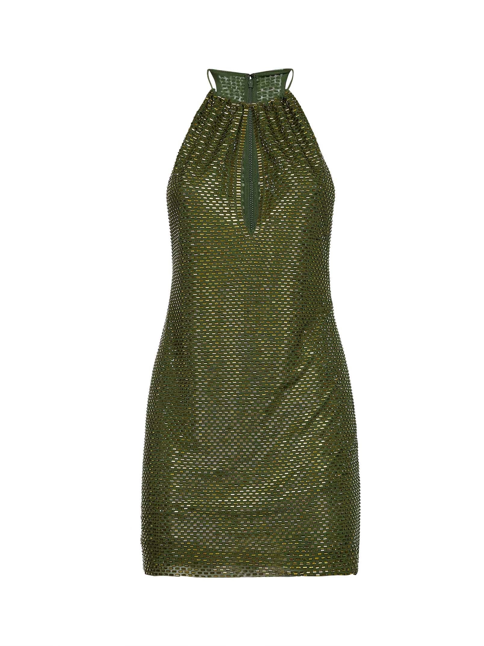 Self Portrait Women Olive Rhinestone Mini Dress SELF-PORTRAIT