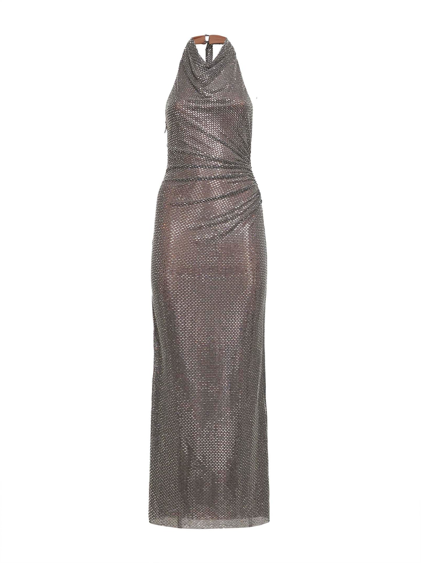 Self Portrait Women Grey Rhinestone Maxi Dress SELF-PORTRAIT