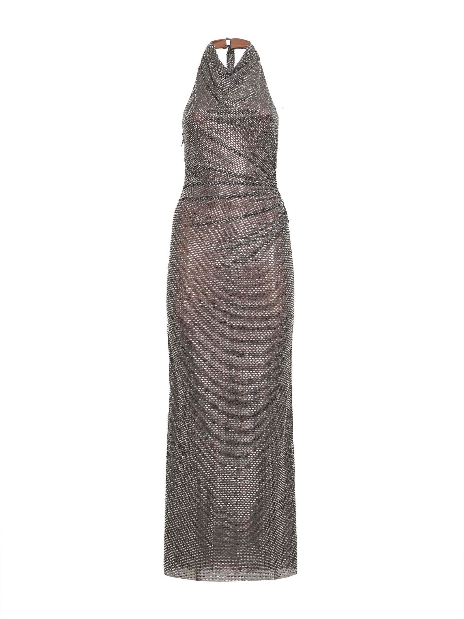 Self Portrait Women Grey Rhinestone Maxi Dress SELF-PORTRAIT