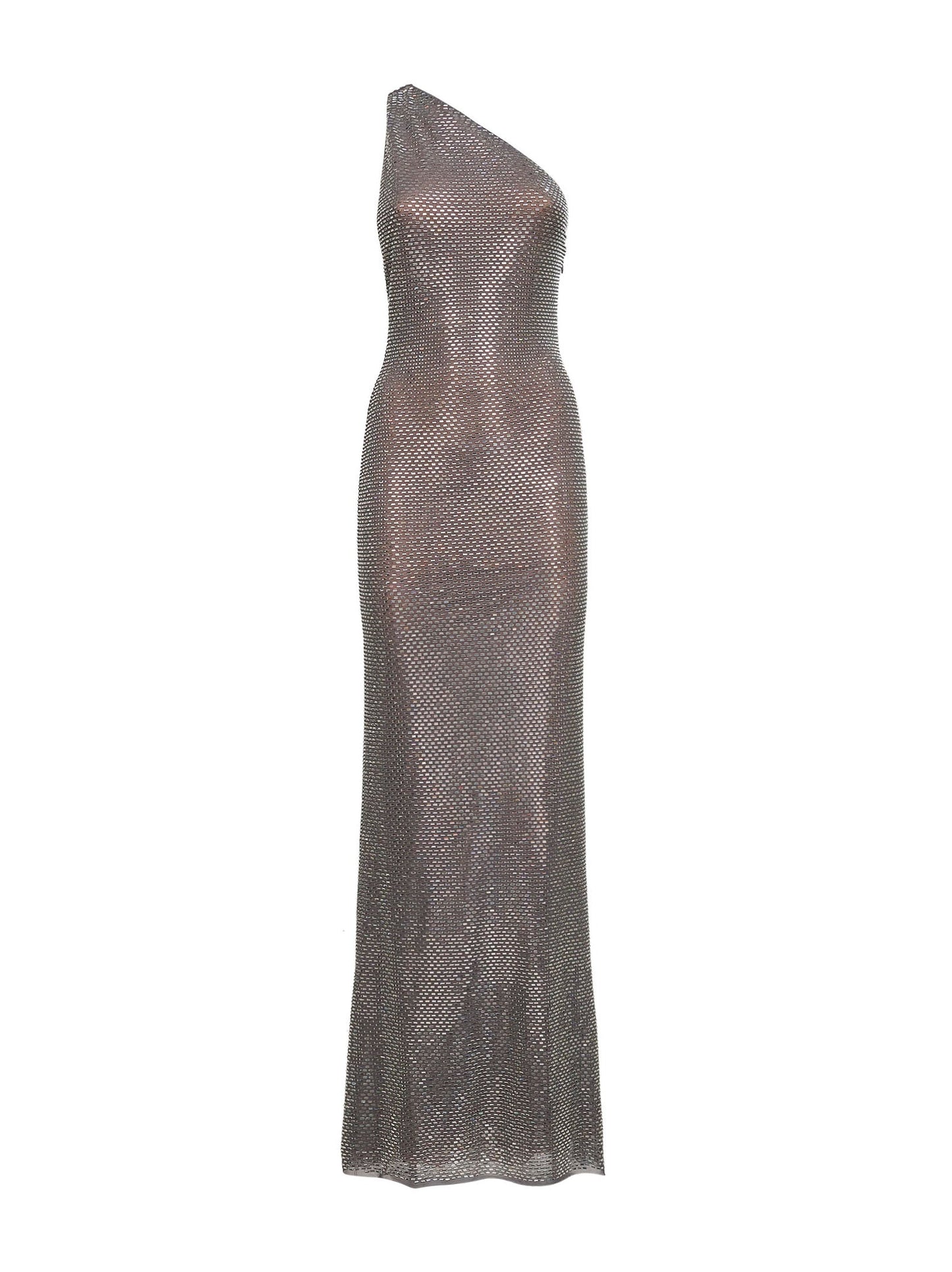 Self Portrait Women Grey Rhinestone One-Shoulder Maxi Dress SELF-PORTRAIT