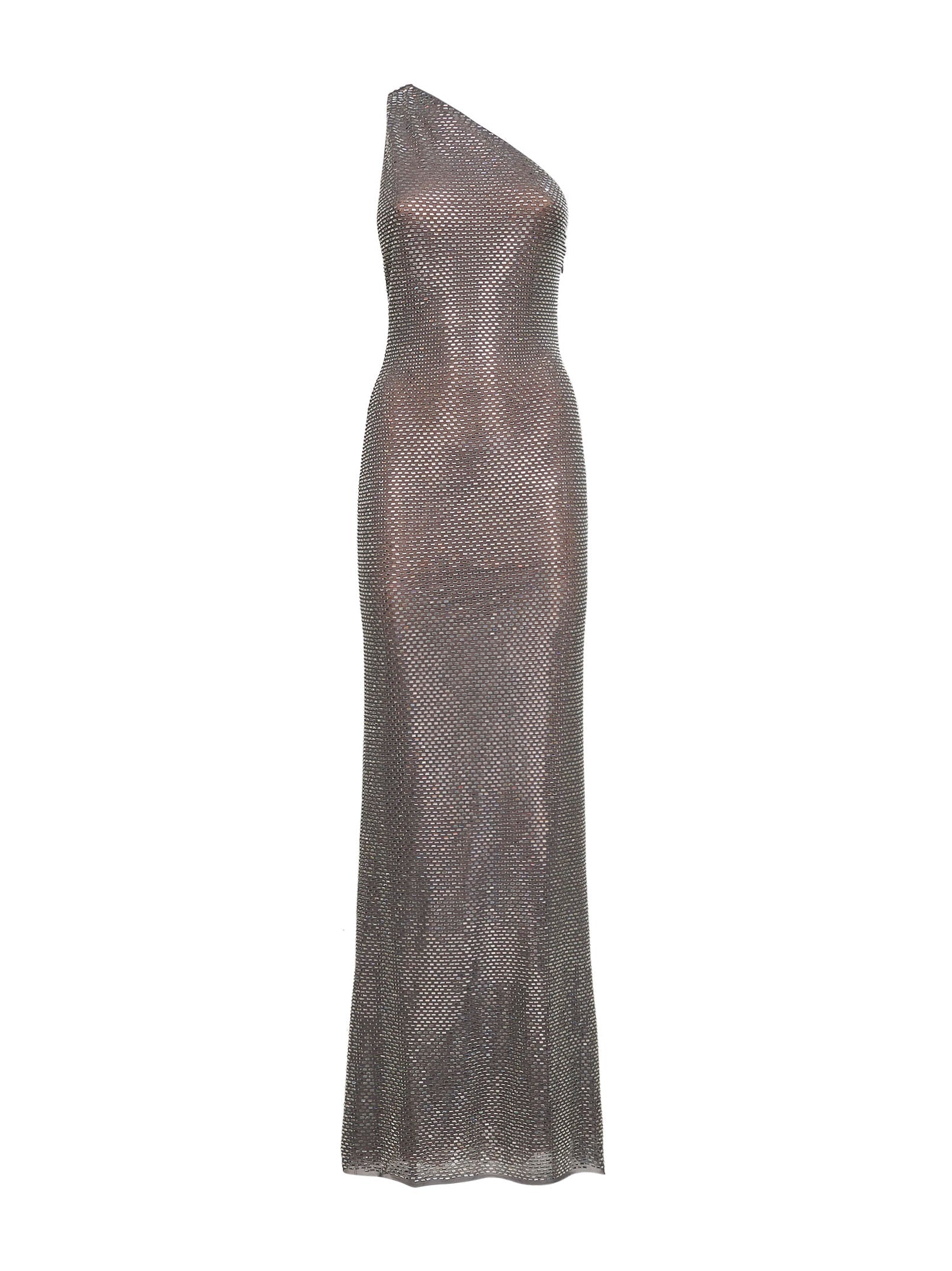 Self Portrait Women Grey Rhinestone One-Shoulder Maxi Dress SELF-PORTRAIT