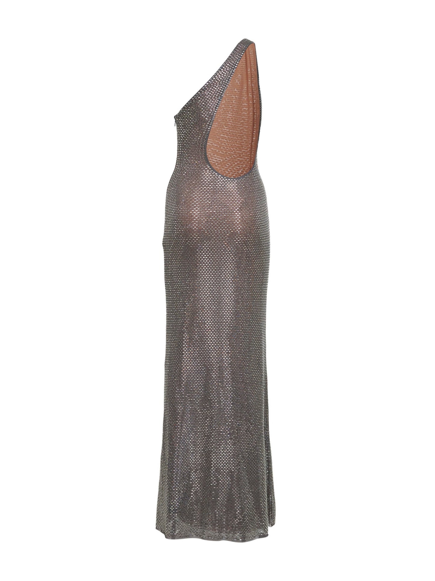 Self Portrait Women Grey Rhinestone One-Shoulder Maxi Dress SELF-PORTRAIT