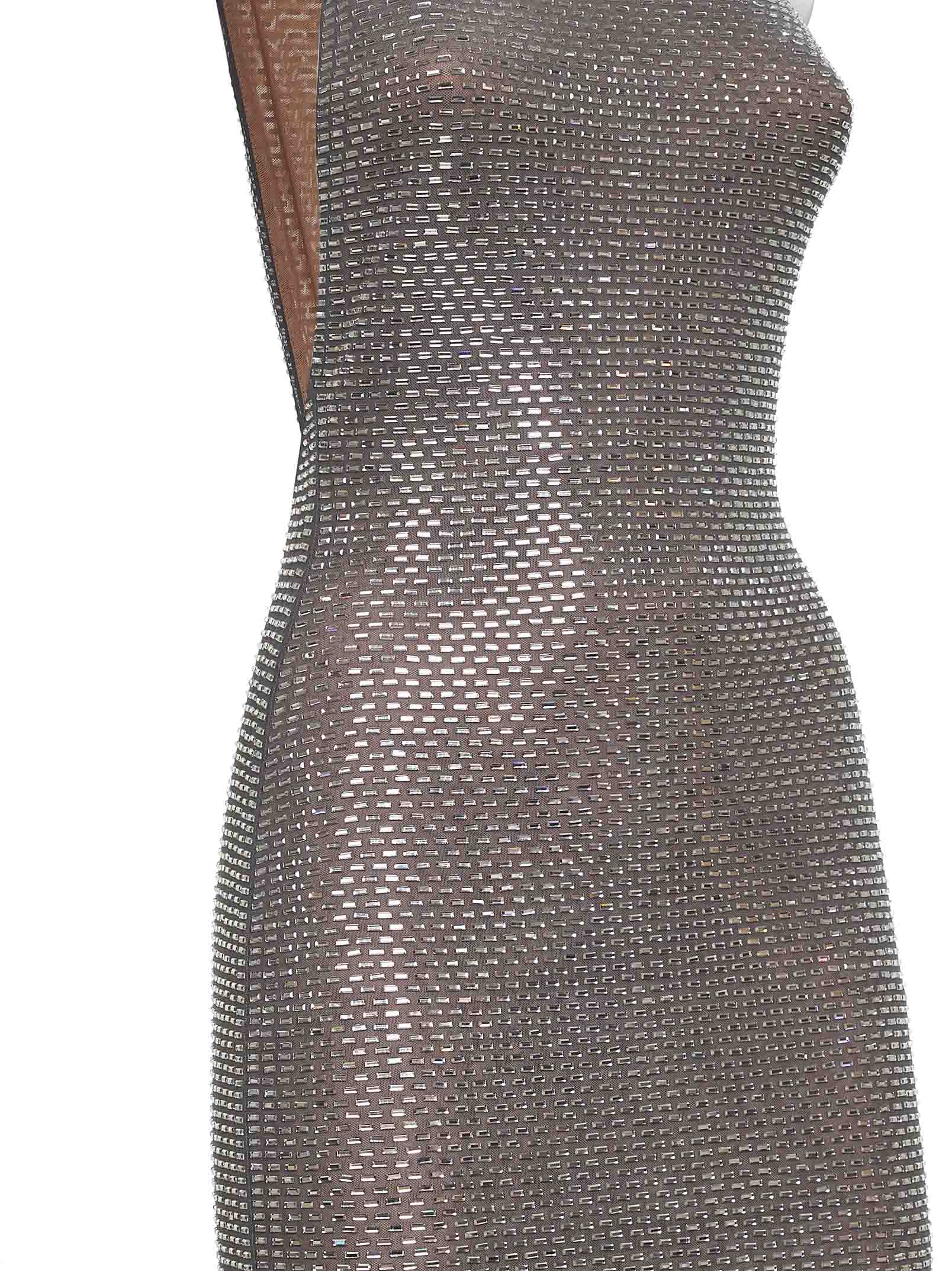 Self Portrait Women Grey Rhinestone One-Shoulder Maxi Dress SELF-PORTRAIT