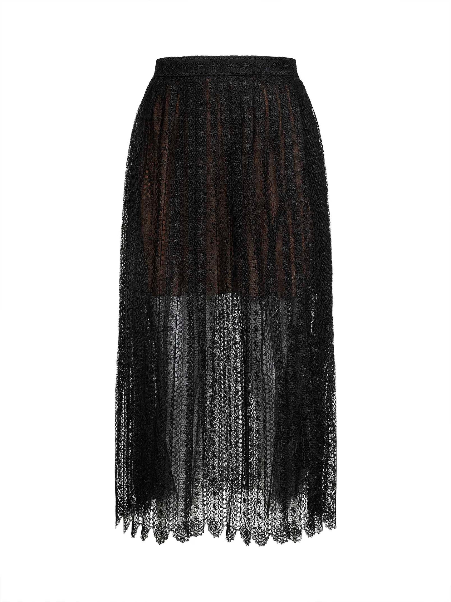 Self Portrait Women Black Organza Lace Midi Skirt SELF-PORTRAIT