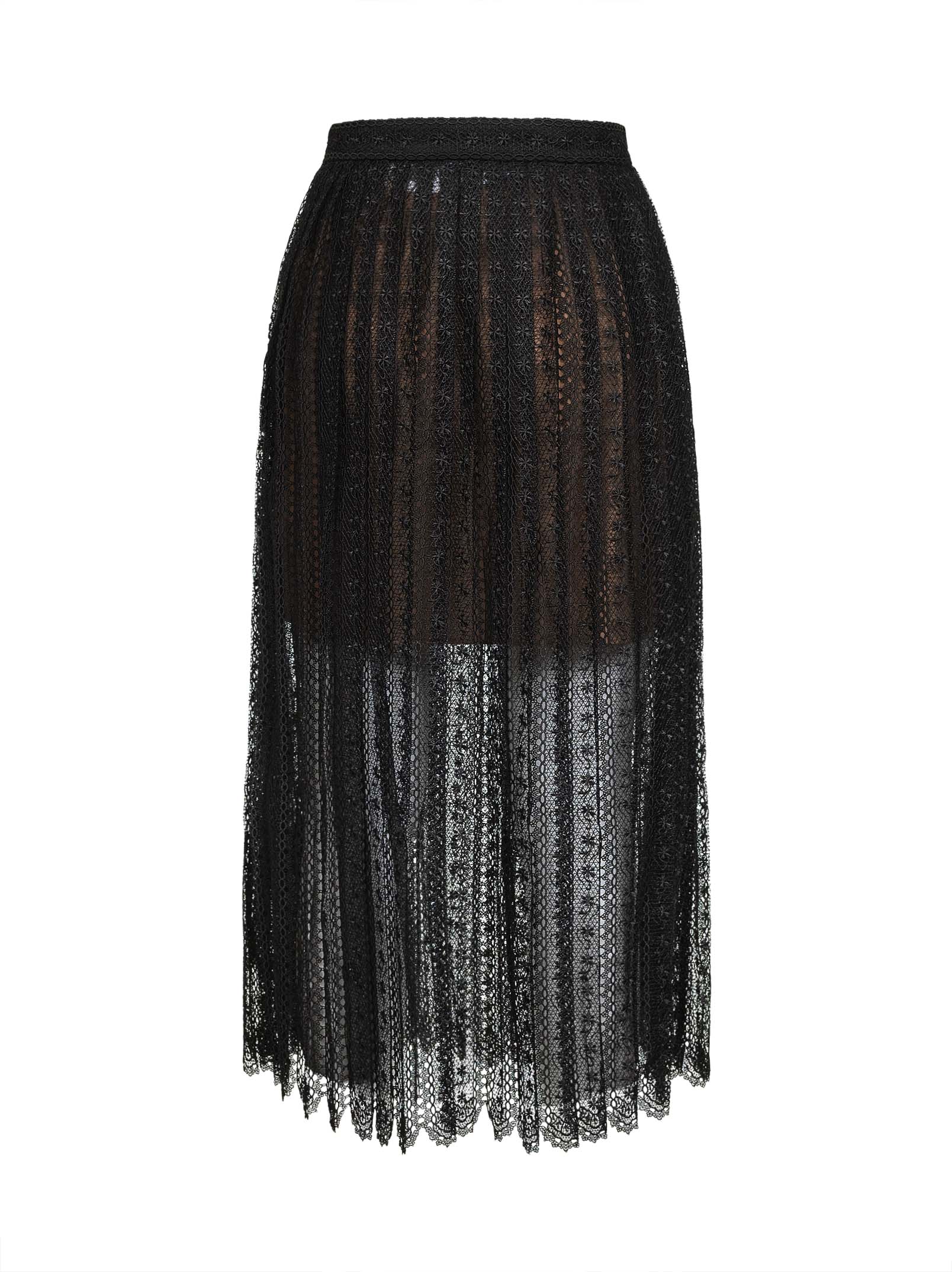Self Portrait Women Black Organza Lace Midi Skirt SELF-PORTRAIT