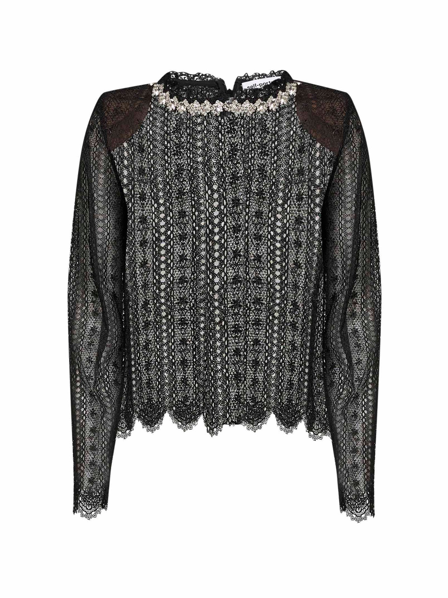 Self Portrait Women Black Organza Lace Crystal-Embellished Top SELF-PORTRAIT