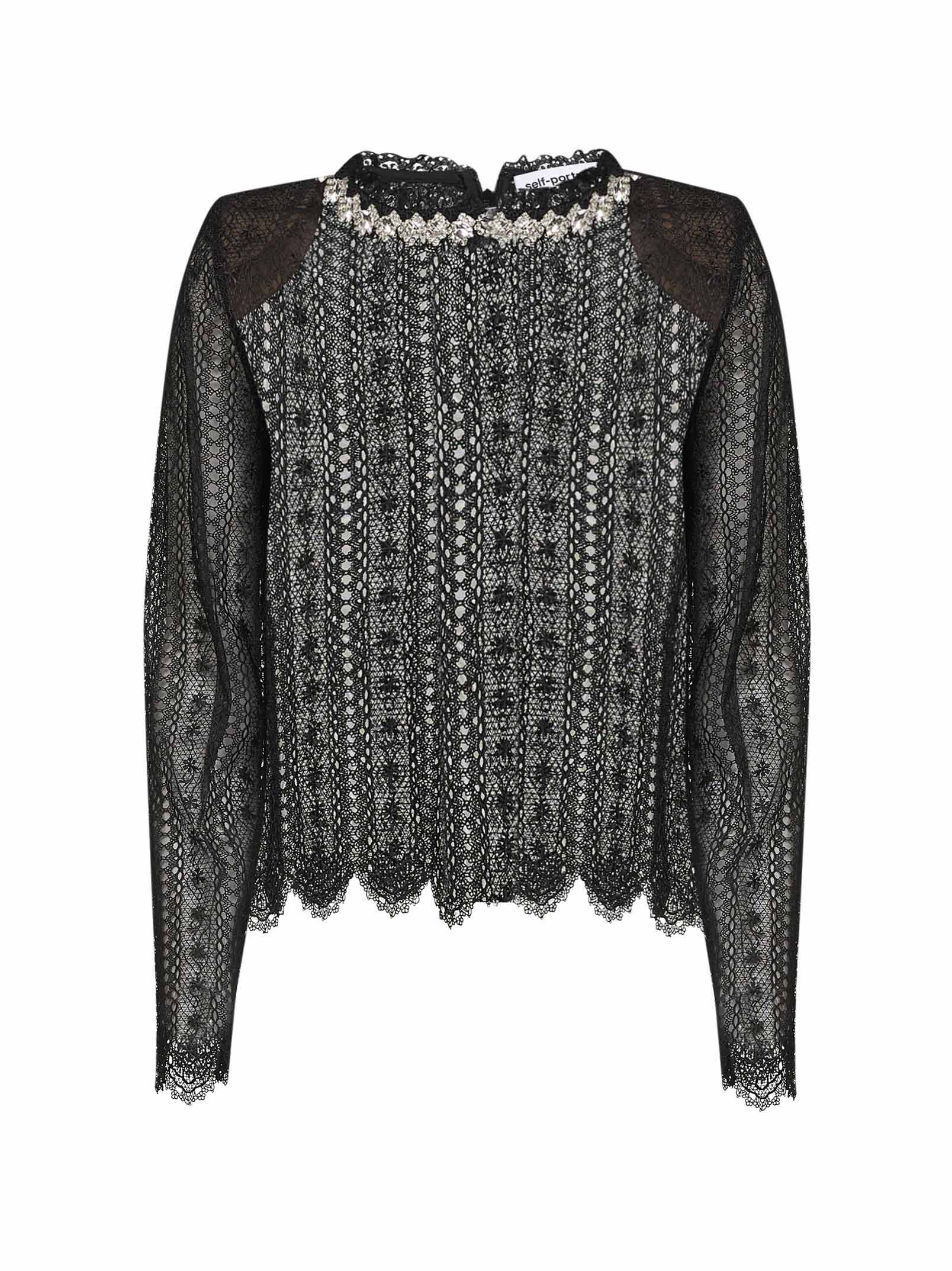 Self Portrait Women Black Organza Lace Crystal-Embellished Top SELF-PORTRAIT