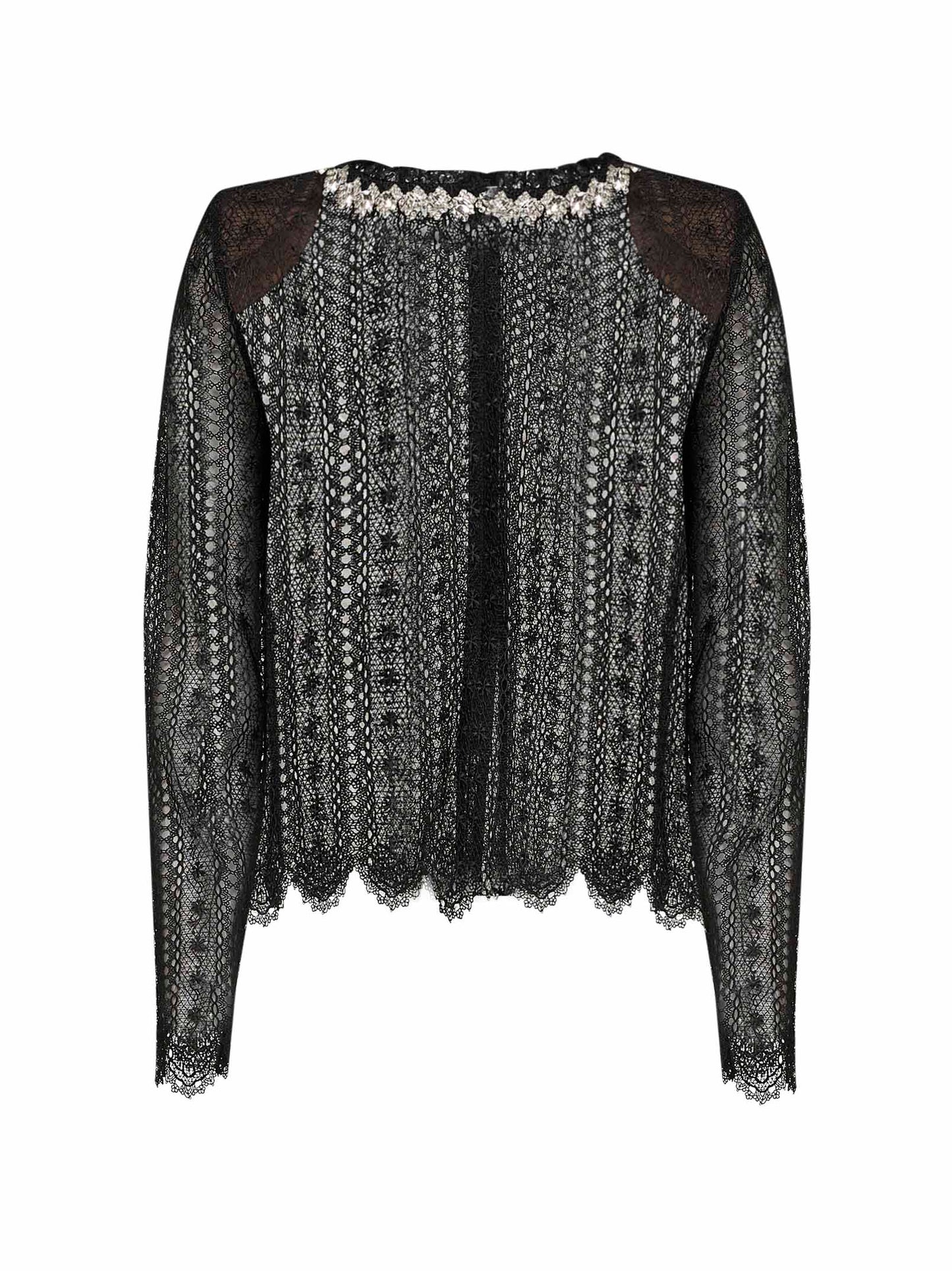 Self Portrait Women Black Organza Lace Crystal-Embellished Top SELF-PORTRAIT