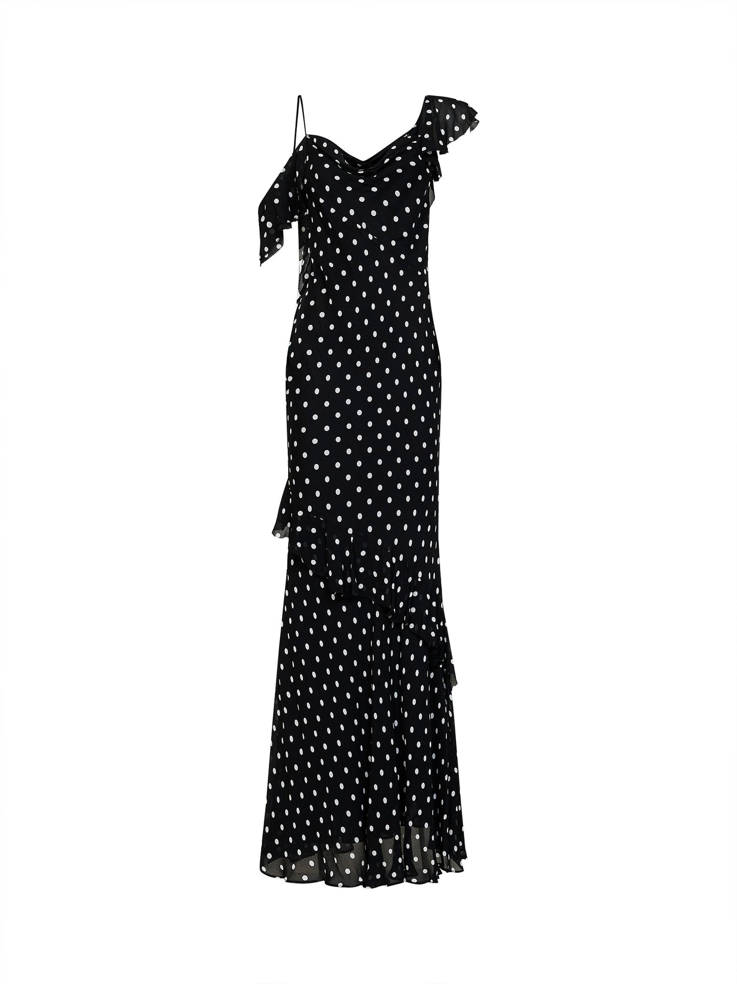Self Portrait Women Black Polka Dot Georgette Maxi Dress SELF-PORTRAIT