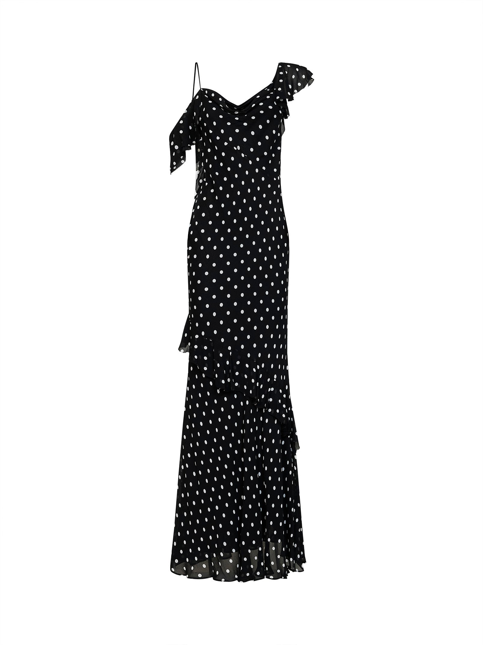 Self Portrait Women Black Polka Dot Georgette Maxi Dress SELF-PORTRAIT